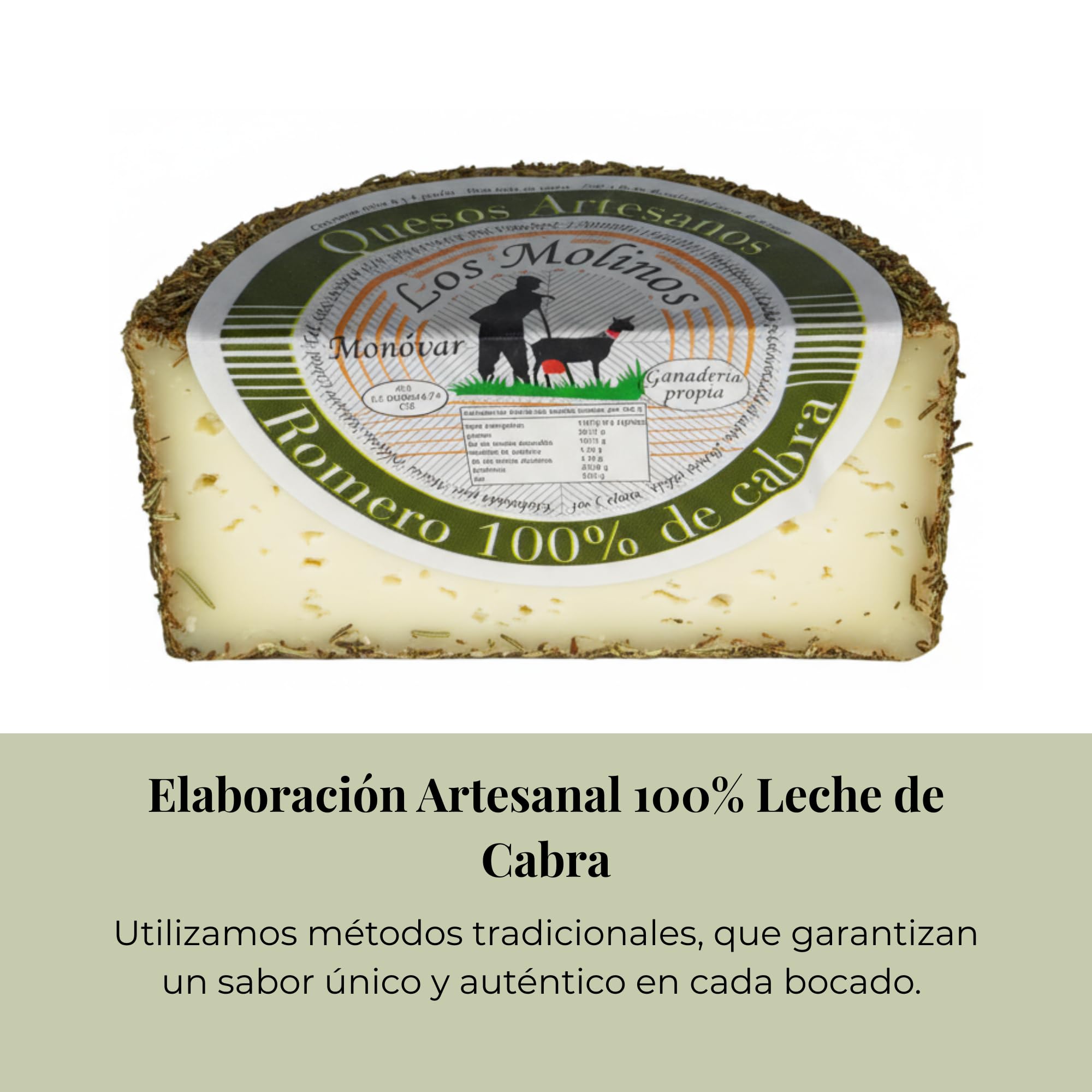 Queso Artesano Romero 100% de Leche de Cabra Entero 500 gr | Queso Gourmet Elaboración Tradicional y Casera con Ganadería Propia | Sabor Único y Natural | Pack Premium Caja de Madera (SIN CAJA)