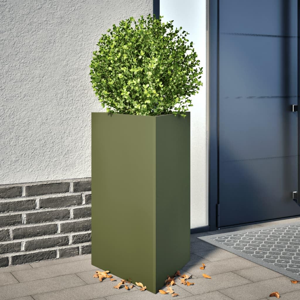 vidaXL Jardineras Triangulares 2 uds Acero Verde Oliva 50x43x75 cm, macetero, Jardinera de Exterior, Jardinera de jardín, maceteros