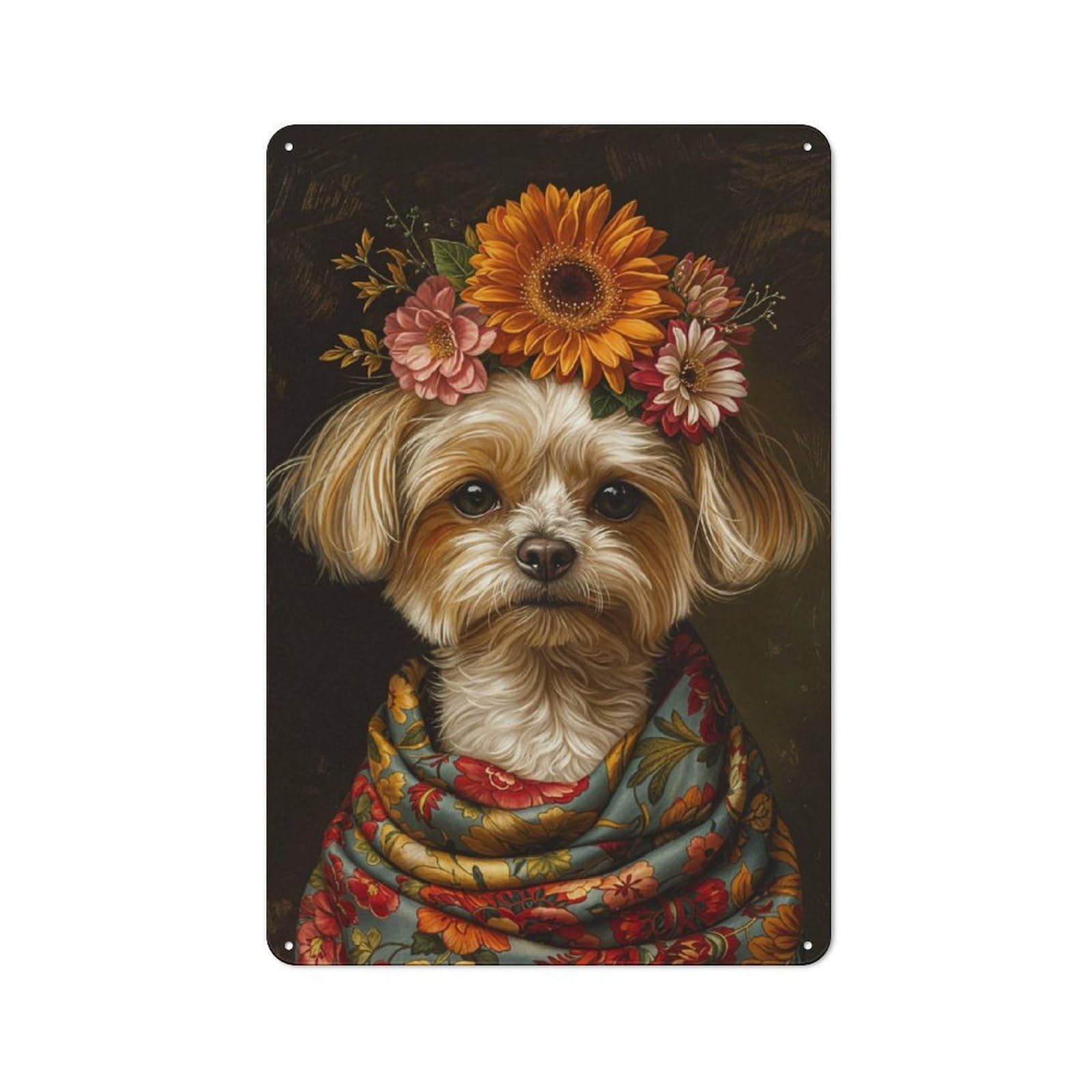 Junmoney Dog With Flowers Cottage Tin Sign 30X20cm Featuring Porch Wall Decor For Shed, Garden Room, Porch Or Garage
