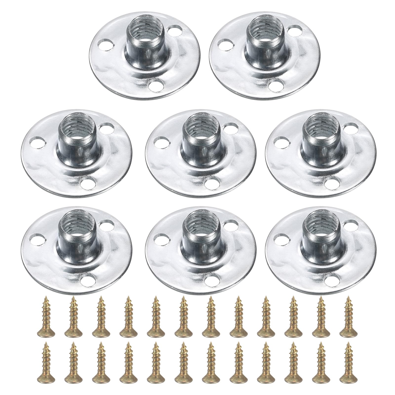 uxcell 8Pcs M8 T-Nuts, Zinc Plated Steel Brad Hole Tee Nut with Screws, 3-Hole Round Base Weld Nuts 11.2mm Height Through Hole Flange Insert Female Thread Plate Nuts, Silver