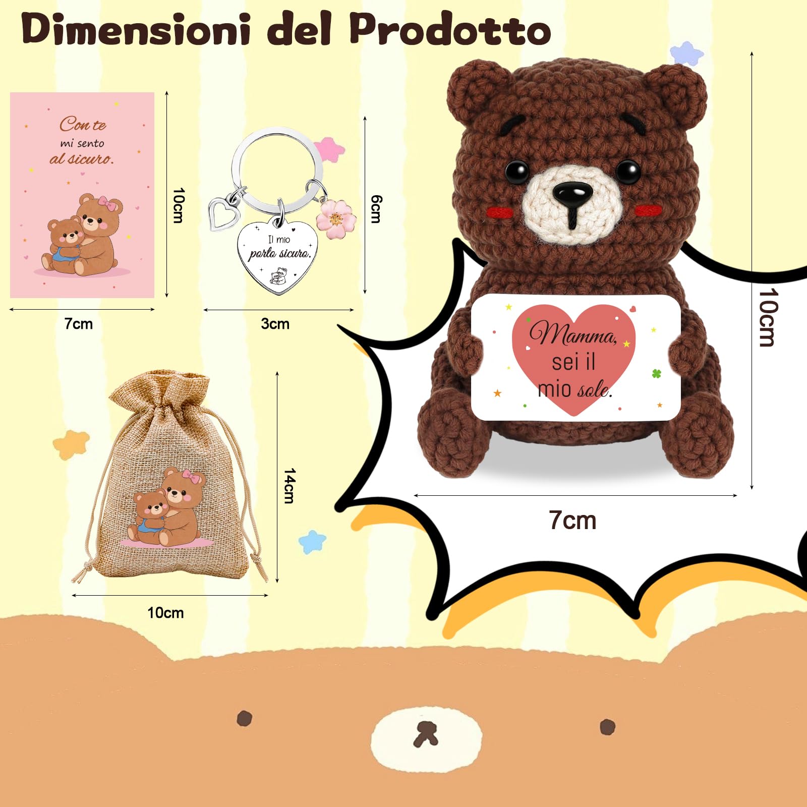 Mum Gifts - Handmade Crochet Bear with Mum Card, You're My Sun, Mum Gift for Birthday Christmas Mother's Day, Plush Bear Gift for Mom, Mom - 2