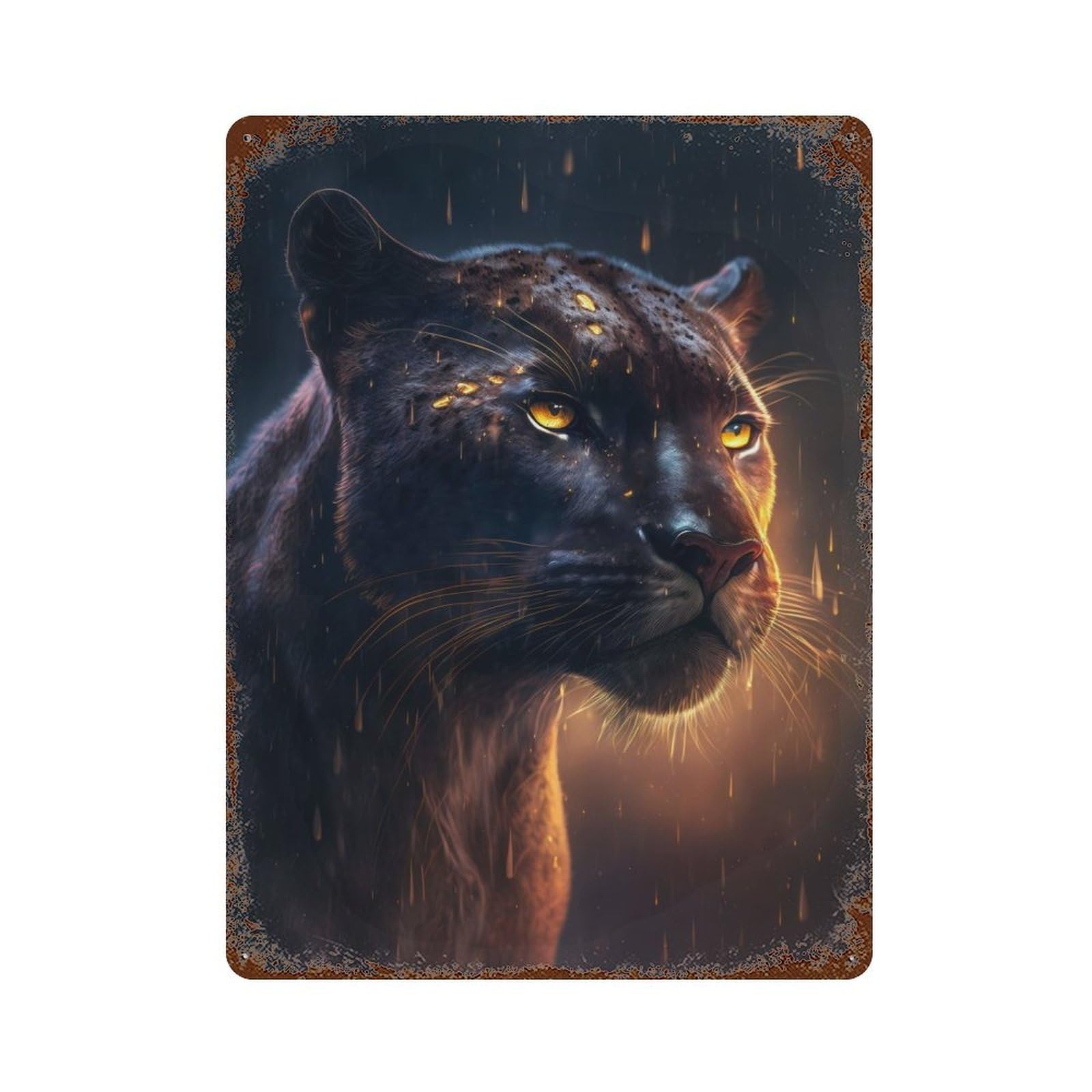 Rust Effect Panther Rain Weathered Tin Sign 15.7"x11.8", Shabby Chic Decor for Patio, Garden Room And Bar Decor