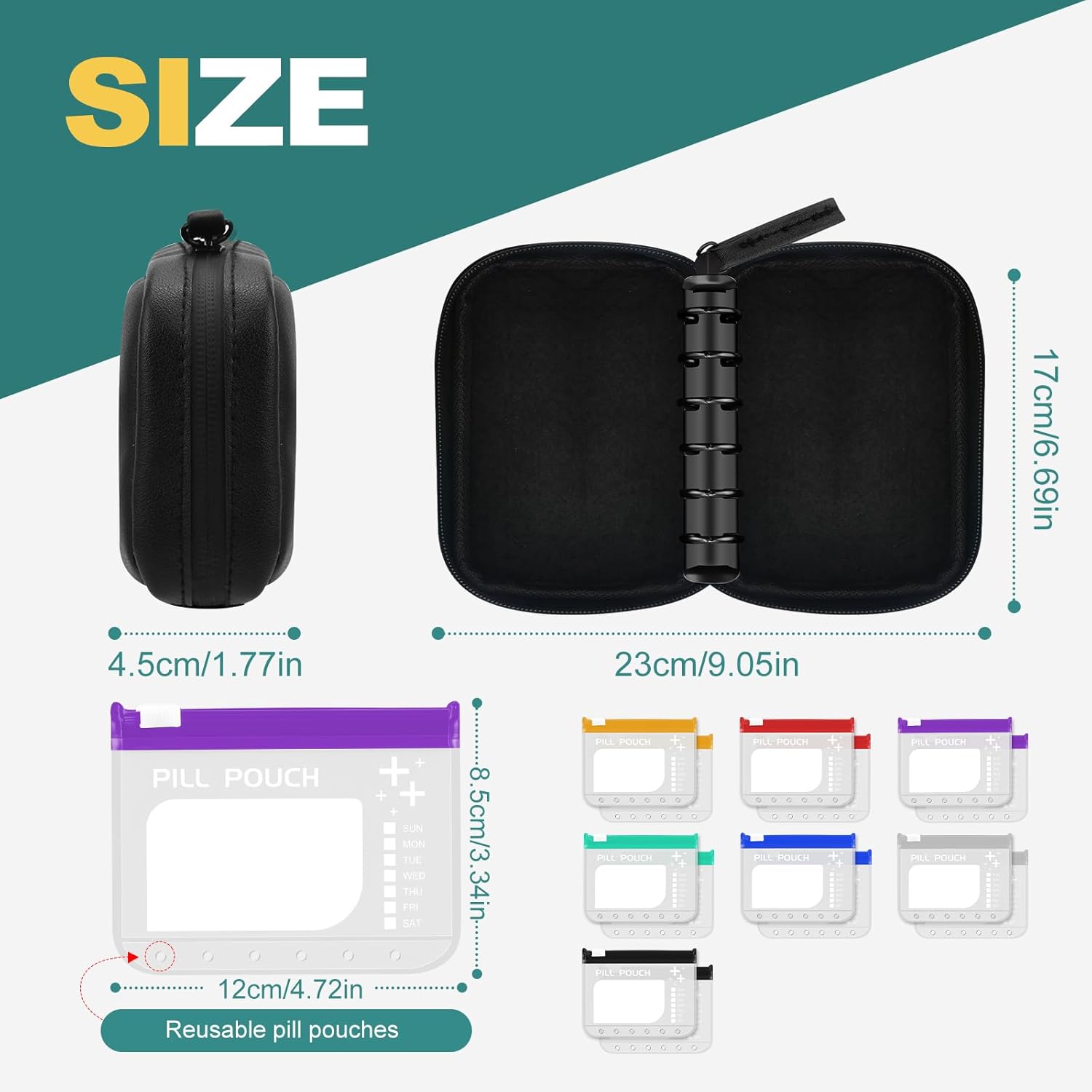 Timueetech Water-Proof Pill Pouch Set， Large Pill Organizer, Pill Loose-Leaf Storage with Color-Coded Medicine Pouches,BPA Free, Reusable Travel Medicine Organizer， Zippered Pill Organizers Weekly