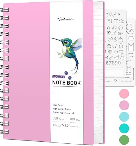 HIUKOOKA Cuaderno de espiral punteado A4 de 300 páginas, cuadernos punteados, cuaderno grueso de 100 GSM, diario de cuadrícula punteada de 8.5 x 11,