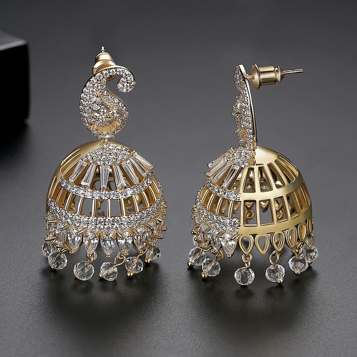 14K Gold Indian Tassel Crystal Drop Earrings for Women,Vintage Palace Style Bell Shape Heavy Industry Dangle Earrings,Fashion Christmas Jewelry Gift for Her - Image 4