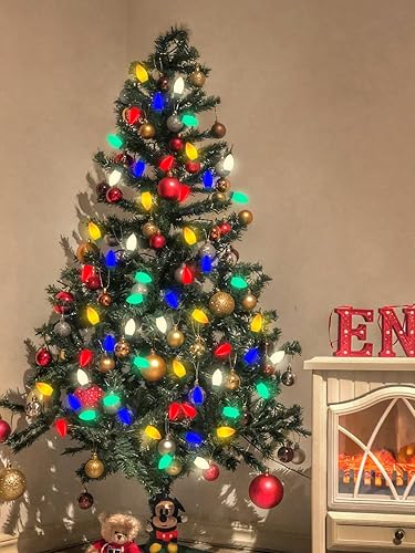 Miniatura 39 de Luces de Navidad vintage C9, 25 pies con 26 bombillas transparentes, cadena de luces conectables colgantes para patio, jardín, vacaciones, C9