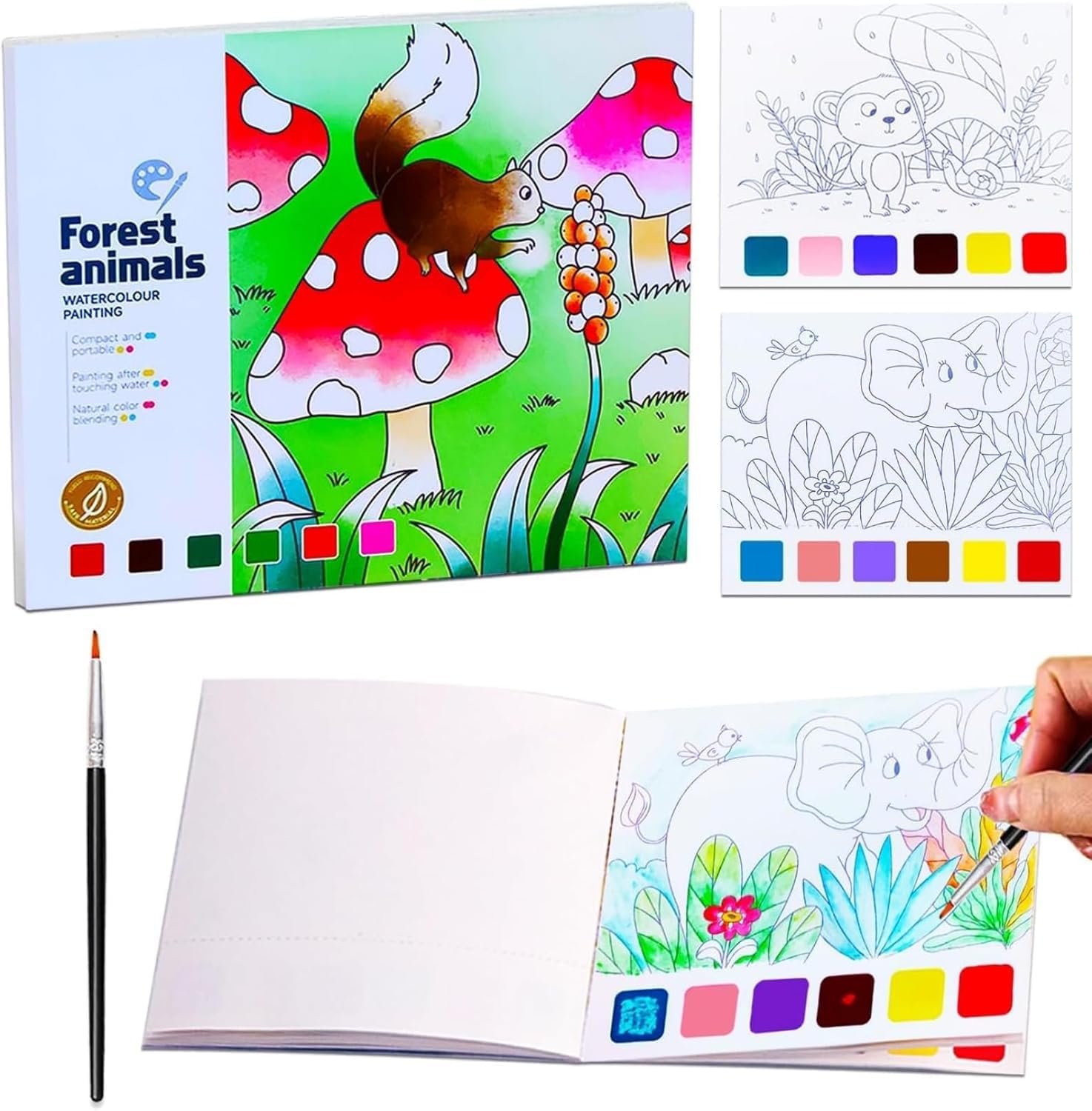 Pocket Watercolor Painting Book for Toddlers, Travel Pocket Watercolor Kit with Paints, Arts and Crafts for Girls Boys, Water Colors Paint Book Kids, Watercolor Coloring Books for Kids Ages 8+(Animal)
