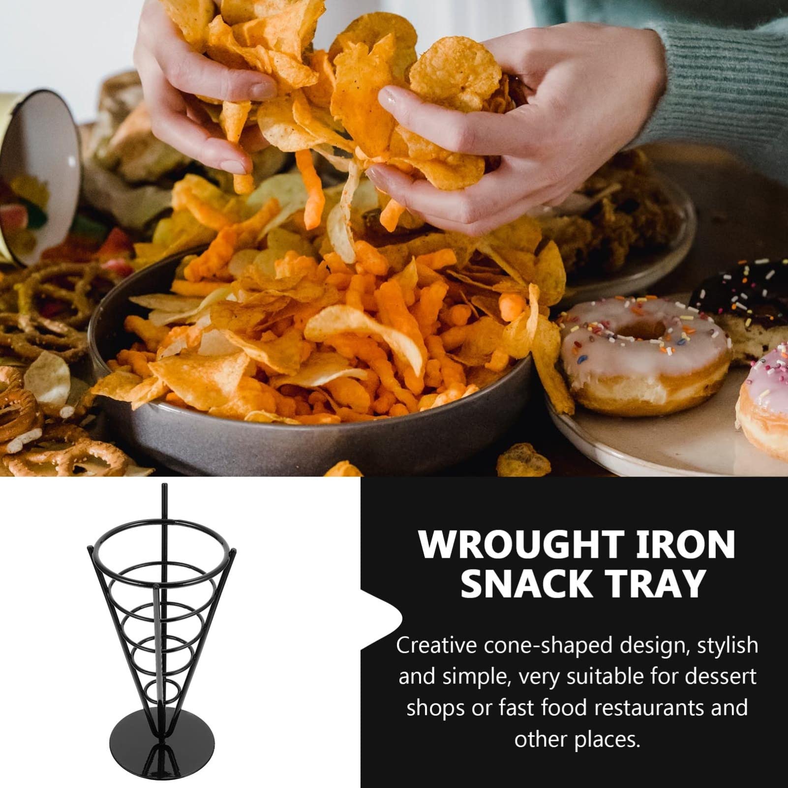 PRETYZOOM 1Pc Creative French Fries Stand Snack Rack for Ice Cones Holder for Appetizers for Home Parties Restaurants Stylish Design