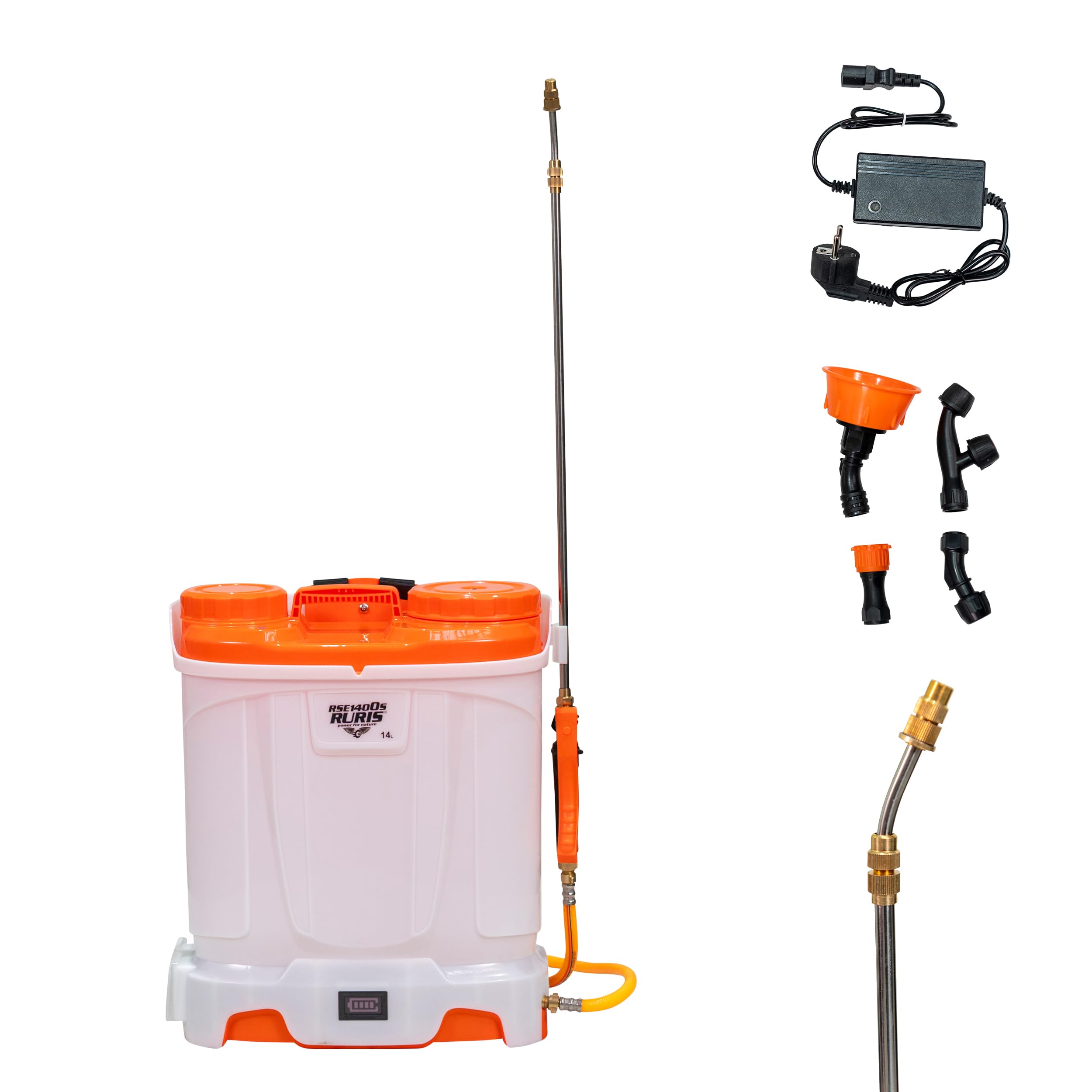 RURIS Pulvérisateur Électrique RSE 1400S – Réservoir 14L, Batterie 12V 8Ah, Lance Télescopique Métal, Pression 6 Bars, Fonction de Mélange Automatique, Accessoires Multiples