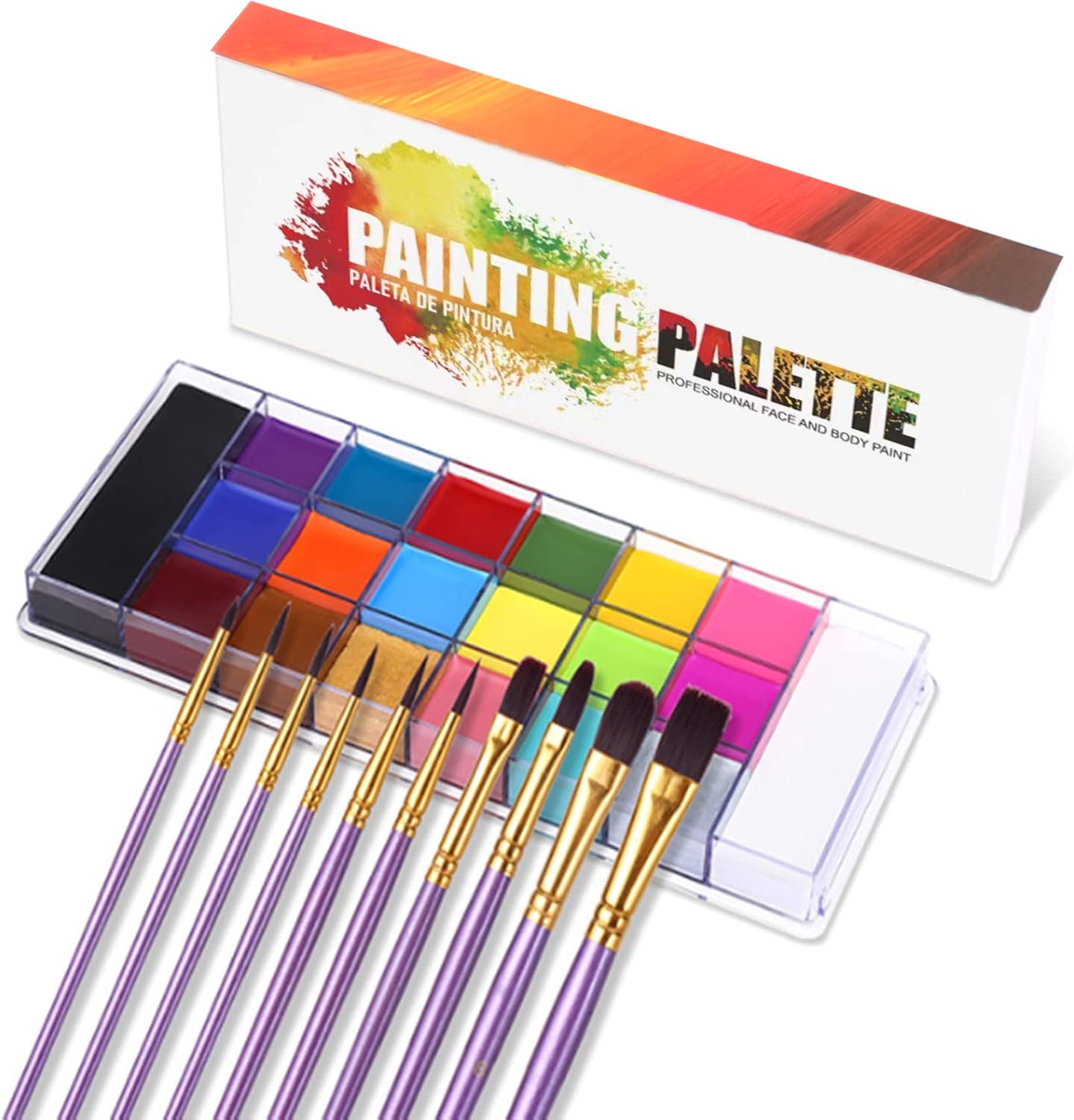 Beauty Searcher Palette de maquillage, 20 couleurs, peinture à l'huile professionnelle, tatouage flash, palette de maquillage avec 10 pinceaux