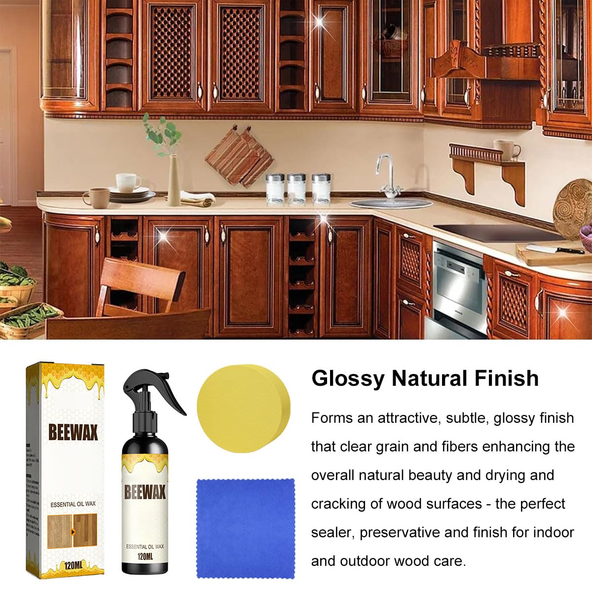Spray de Cera de Abejas,Cera de Abejas en Spray para Muebles,120ml Beeswax Wood Polishing spraying,para el Cuidado de Muebles y Protecci贸n de Madera
