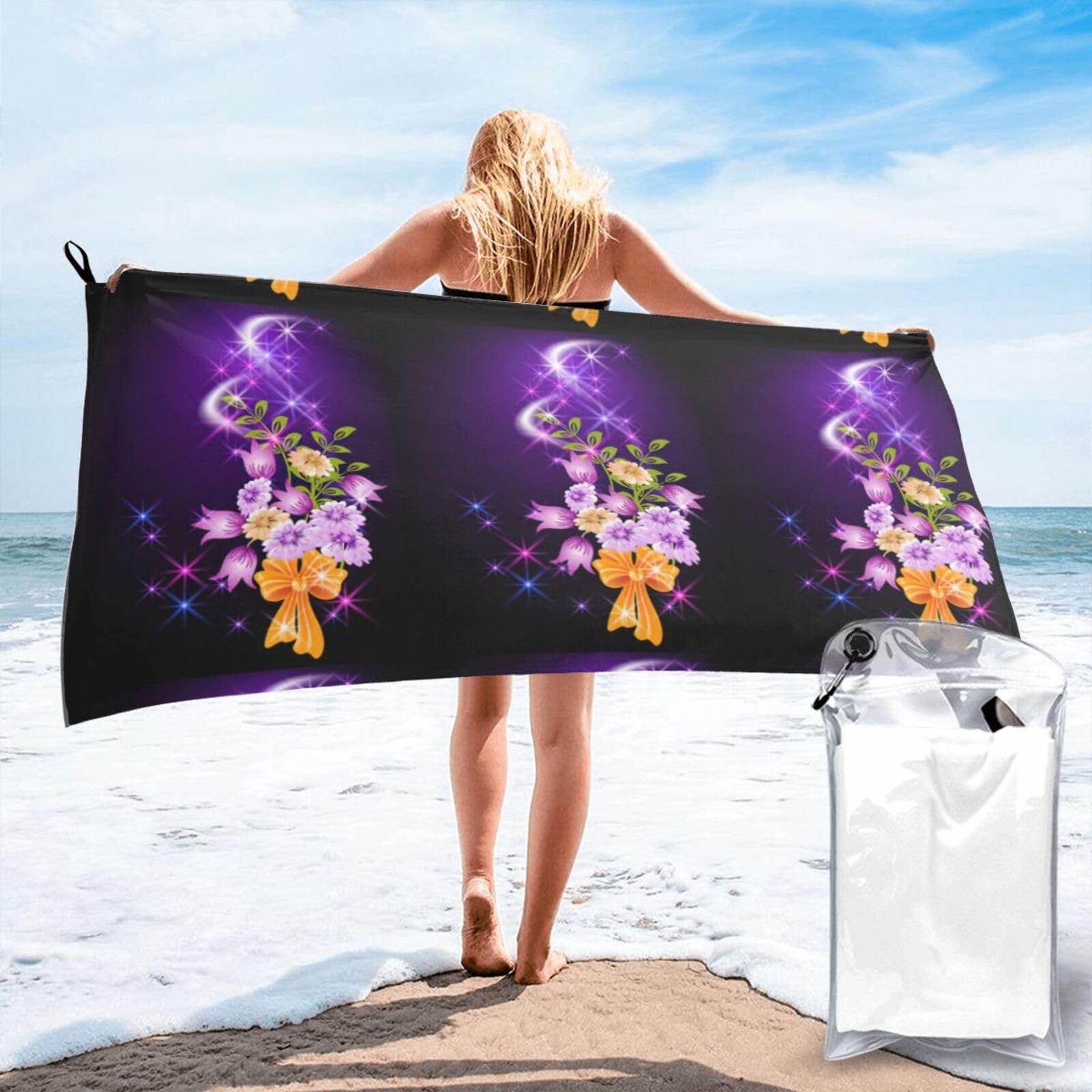 WYCZHY Light Romantic Flowers Print Beach Towel Soft Quick Dry For Spa Pool Gym Vacation Travelers Women Men Adults Sauna Gift