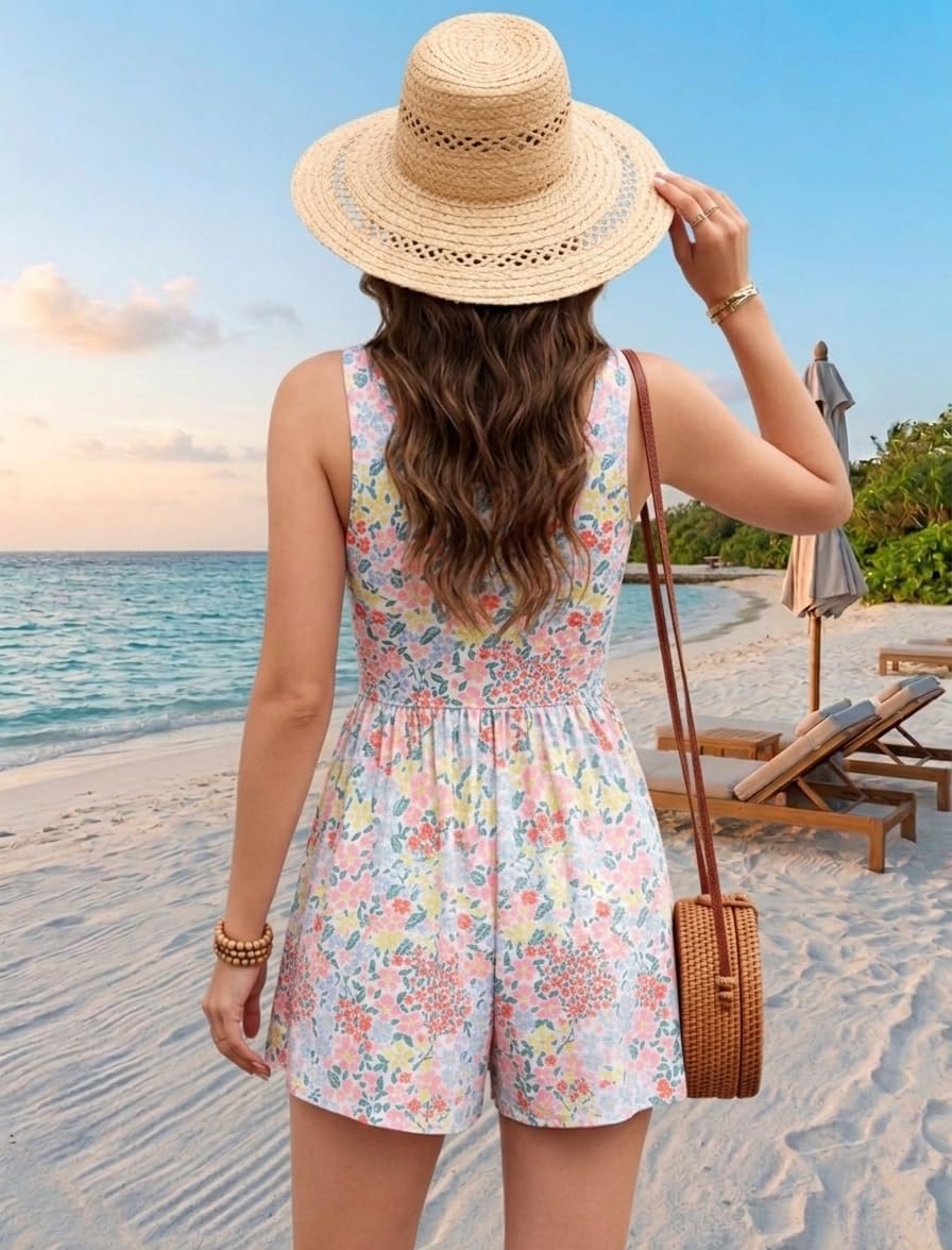 ZAFUL Womens Rompers Summer Sleeveless Tank Tops One Piece Playsuits Short Flowy Beach Jumpsuit with Pockets 2026
