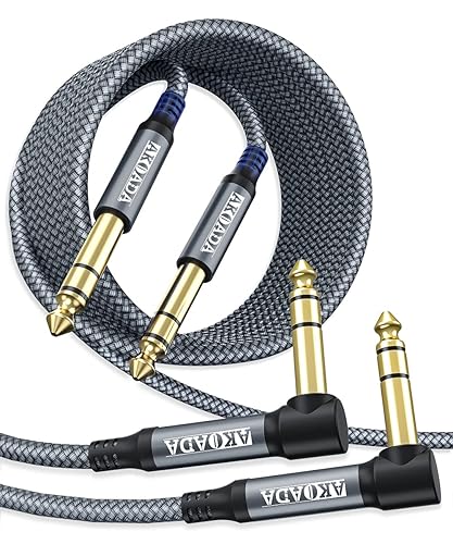 Akoada - Cable de instrumento TRS de 14 pulgadas (paquete de 2 unidades), ángulo recto de 0.250in, conector macho de interconexión de audio,