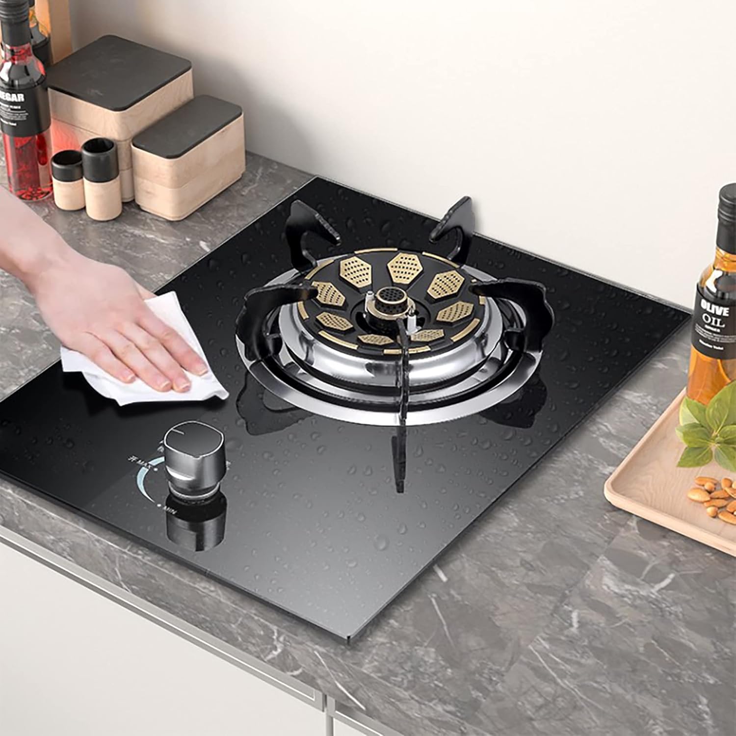 Burners Gas Hob gas hob 33CM Built-in Kitchen Stove，Stainless Steel/Black tempered glass 1-Zone Hob，for Warming, Cooking, Boiling, Frying, Simmering [Energy Class A]