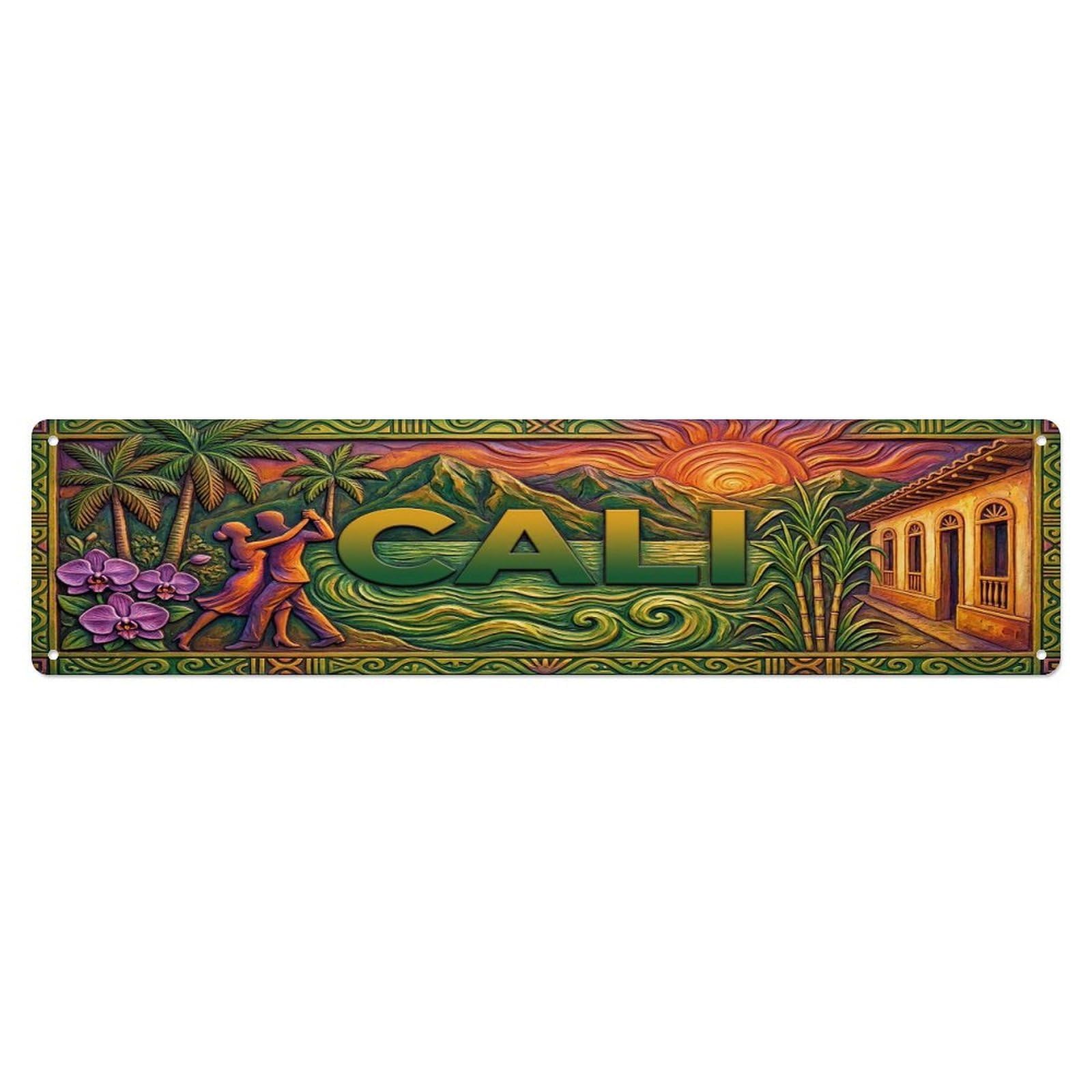 Olhnbad 4X16inch(10X40cm) Vintage Cali Colombia Flag Pattern Metal Tin Sign