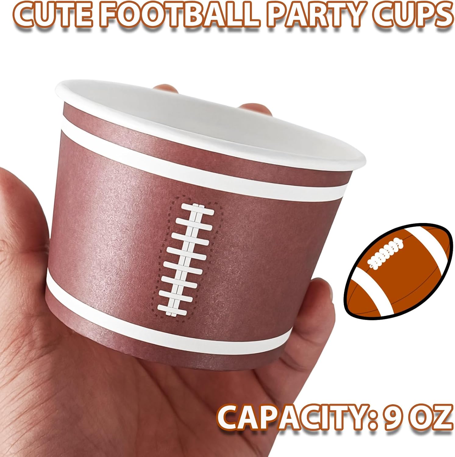 50 Pcs Football Sundae Bowls Paper Football Bowls Rugby Snack Bowls For Ice Cream Soup Yogurt Footballs Birthday Party Favors Footballs Game Day Decors Disposable image 2
