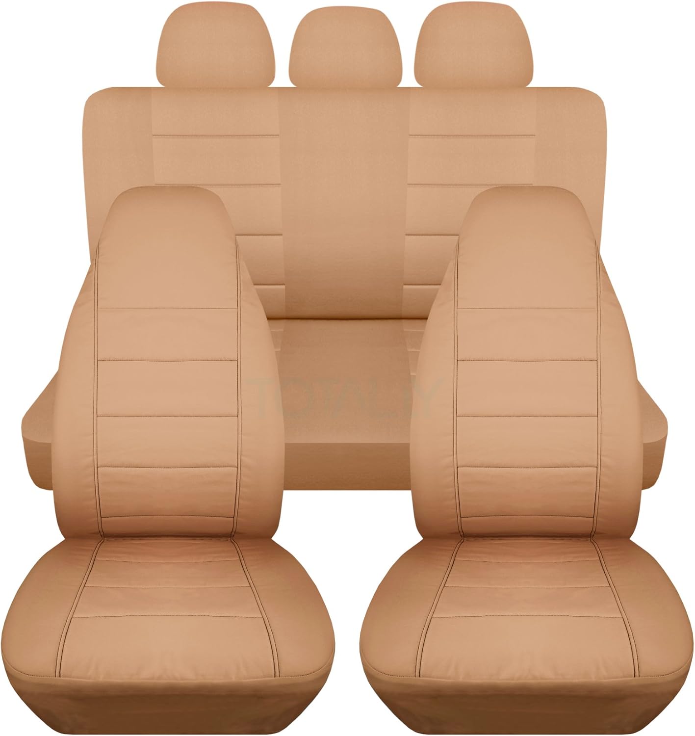 Totally Covers Solid Car Seat Covers w 3 Rear Headrest Covers: White - Universal Fit - Full Set - Front Buckets & Rear Bench - Option for Airbag/Seat Belt/Armrest/Release/Lever/Split Compatible