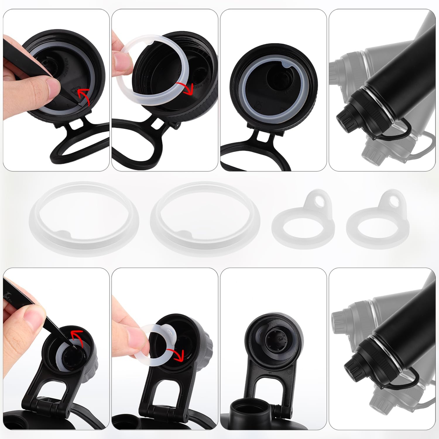 5pcs Silicone Gasket Replacement Kit for TAKEYA Actives, Leak-Proof Lid Seal Ring & Tweezers for 18/22/24/32/40oz Water Bottles, O-Ring Sealing Gaskets - Image 5