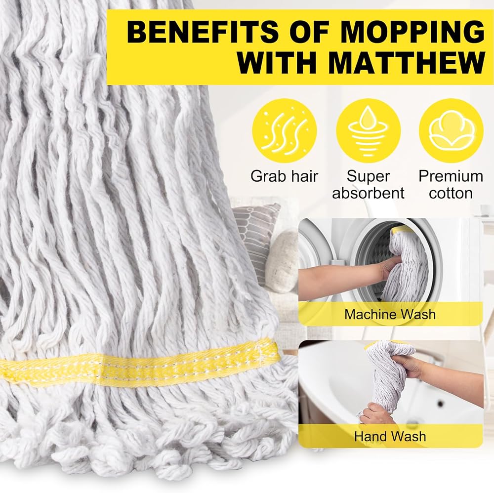 KeFanta 3 Pack Heavy Duty Commercial Mop Head Replacement,Looped End String Cotton Mop Heads,Industrial Wet Mops Refill for Floor Cleaning