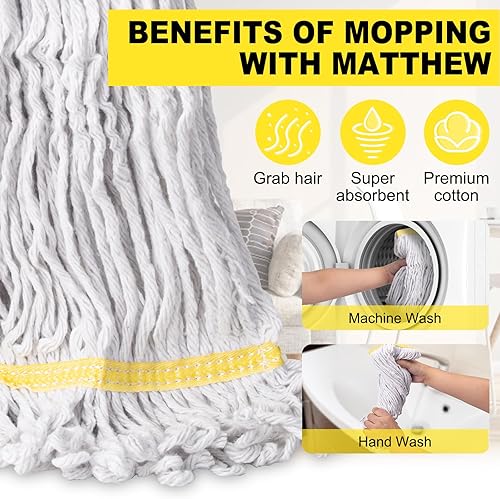 Miniatura 7 de KeFanta Paquete de 3 cabezales de recambio de cabezal de trapeador comercial resistente, cabezales de trapeador de algodón con cuerda de extremo