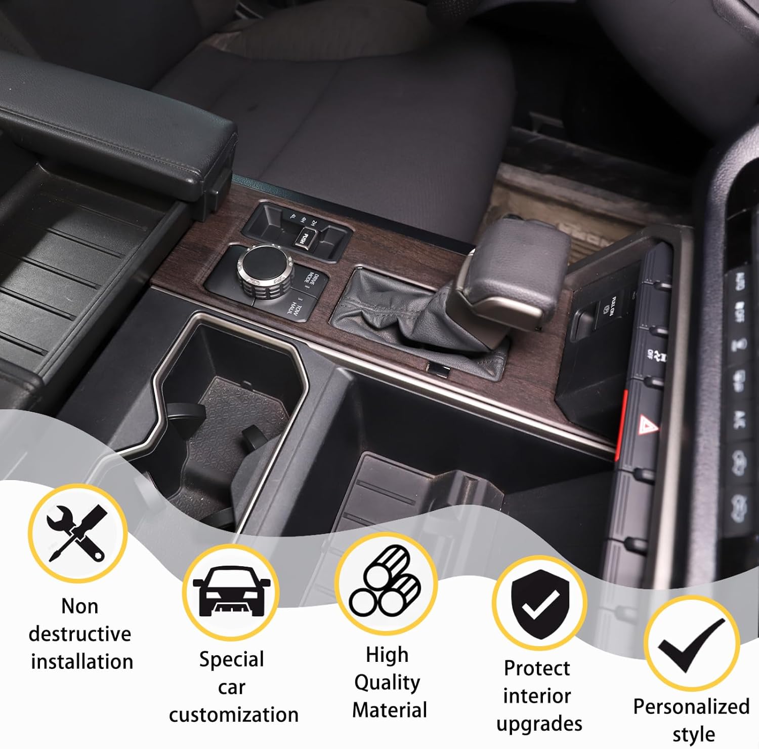 CHEAYAR Gear Shift Panel Trim Cover Fit for Toyota Tundra 2015-2021, ABS Gear Shift Console Anti-Scratch Panel Protector Frame Cover (Oak Grain)