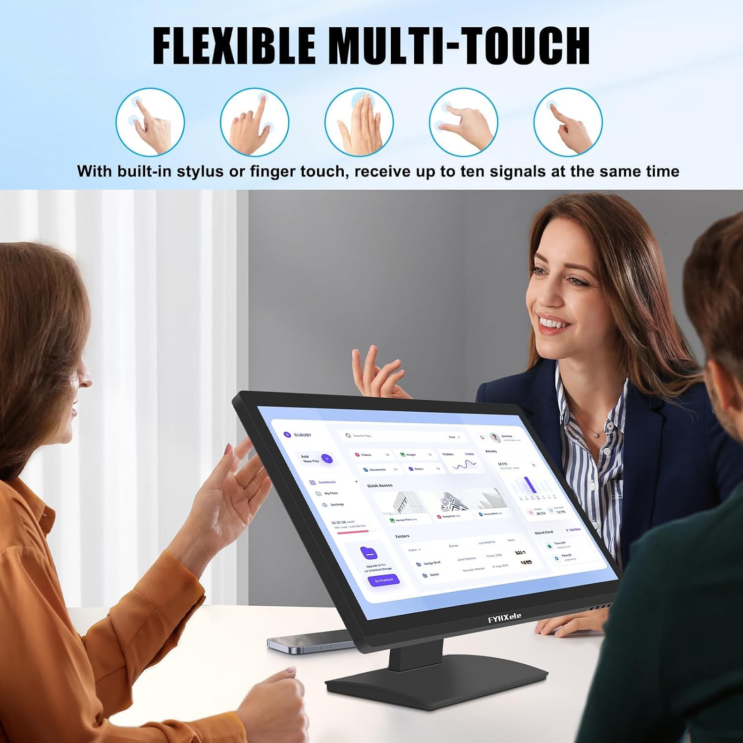 FYHXele Monitor touch screen da 24 pollici, IPS FHD 1080P Touch PC, 100Hz, monitor multi-touch retroilluminato a LED, VESA, HDMI e VGA e USB, per videogiochi, affari, magazzini, bar, palestra