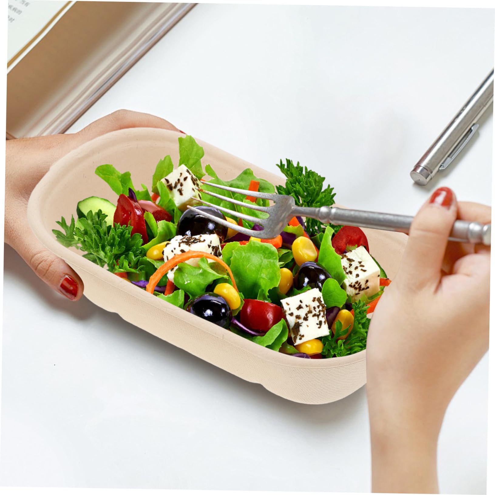 Toyvian 25 Set Pulp per Pranzo con Coperchio Scatole Porta in Materiale Pulp Compostabile per Takeout Insalate e Sushi Sicuri e Resistenti
