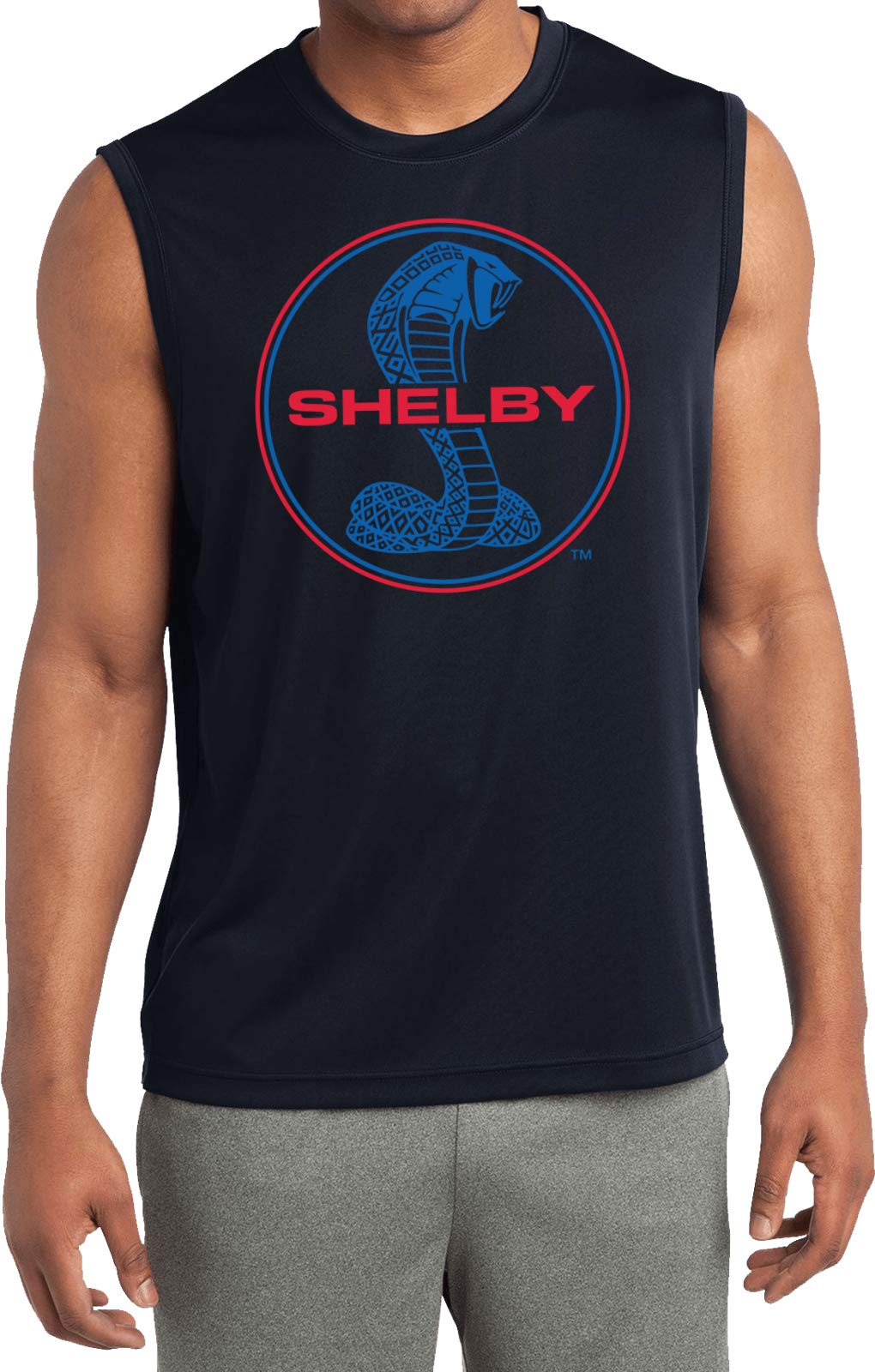 Ford Mustang Shelby Blue and Red Logo Sleeveless Shirt, Navy Large