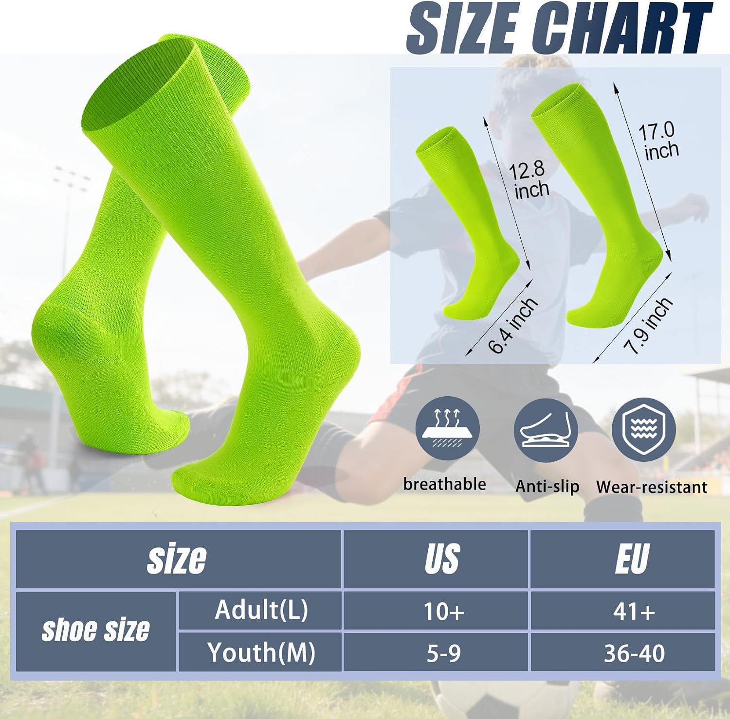 Baseball Socks for Kids Youth Adults – Over the Calf Softball Socks, Solid Color Team Socks for Soccer