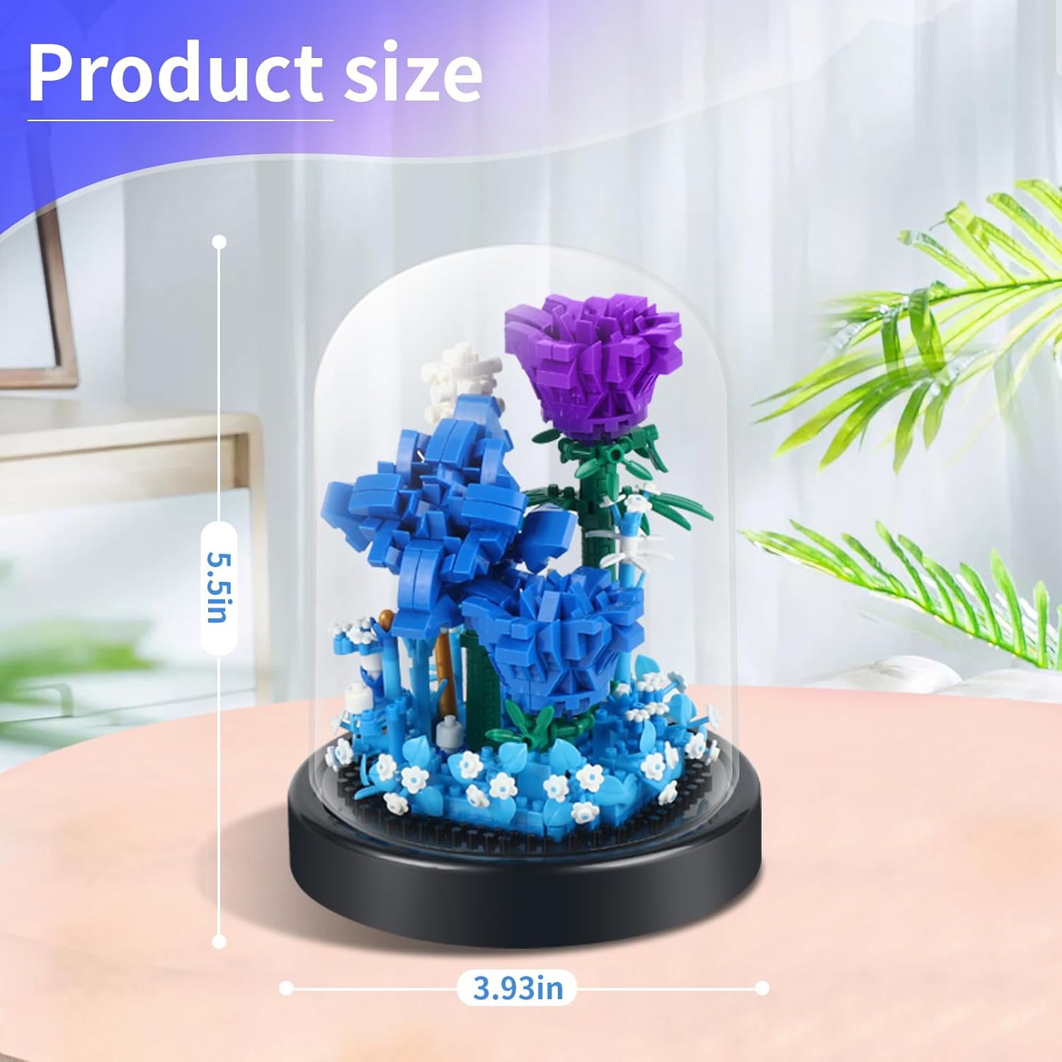 Flower Bouquets Building Sets with LED String Light and Dust Cover, 630 Pcs Blue Rose Bouquet Building Block Gifts for Mothers Day, Valentines Day, Birthday, Anniversary, Christmas