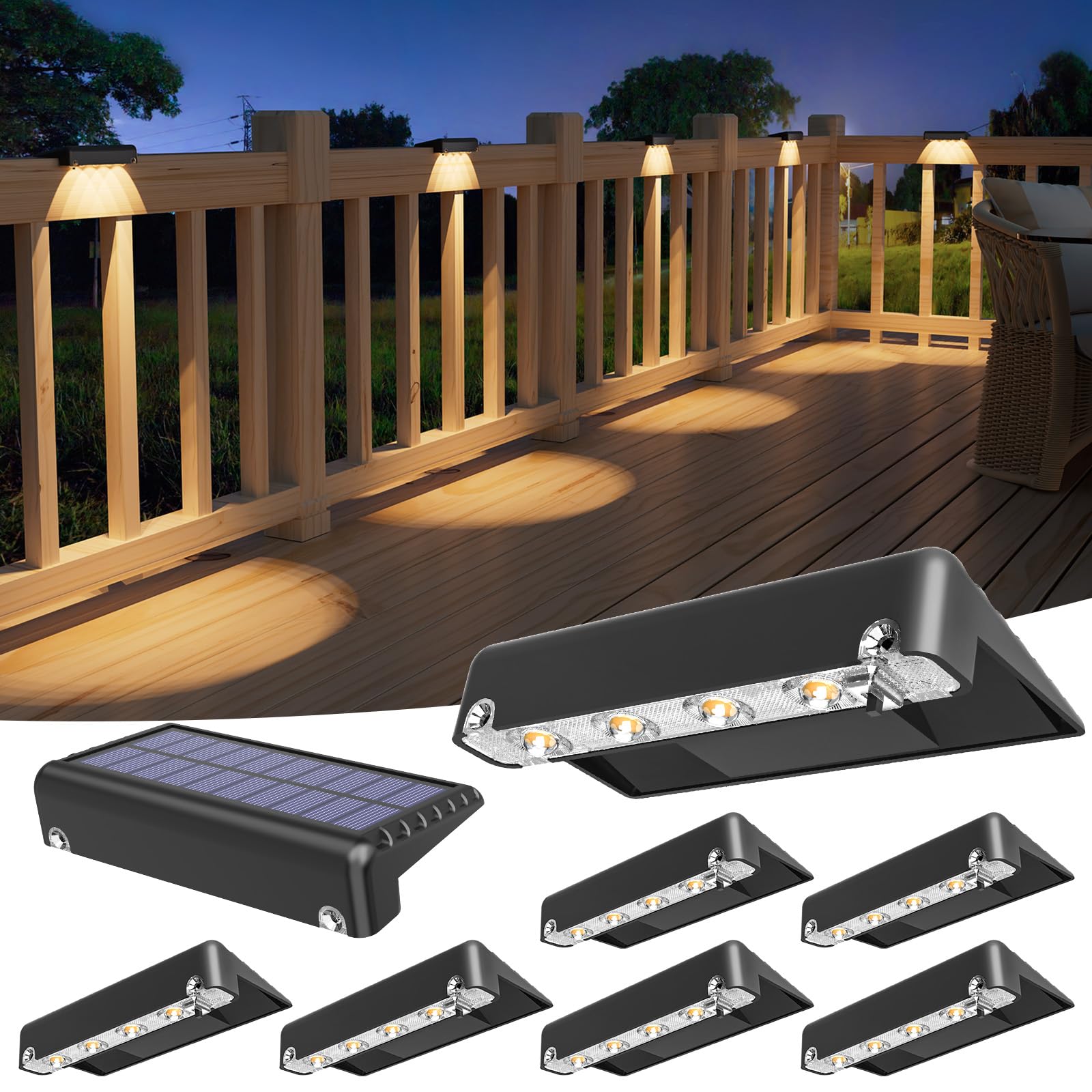 VOLISUN Solar Deck Lights 8 Pack, Warm White Glow LED Large Size Lamp, IP65 Waterproof Step Lights Outdoor for Deck, Step, Fence, Railing, Wall and Stairs (Black)-image-34