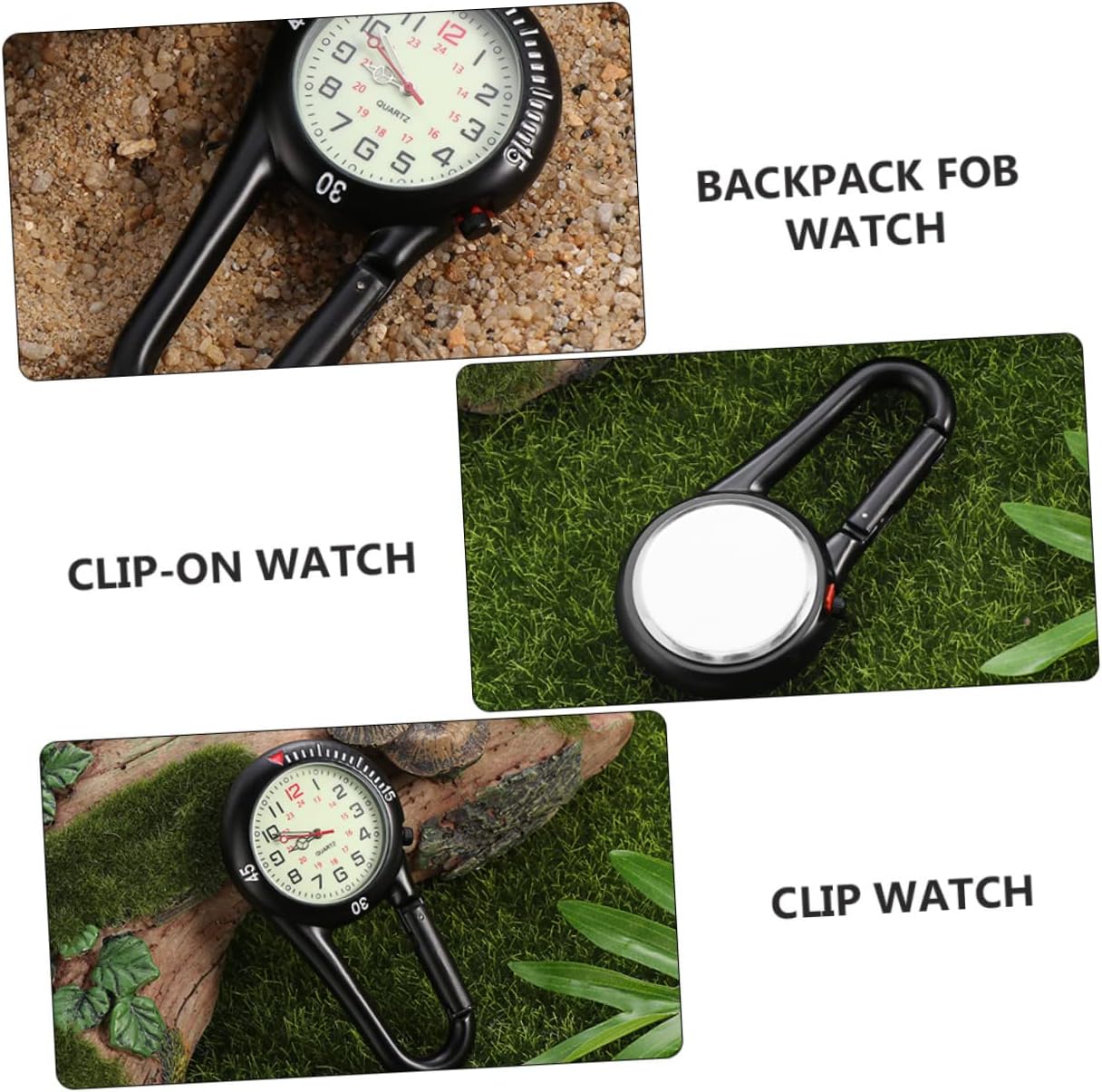 VICASKY 2pcs Clip Quartz Fob Watch Fluorescent Dial for Outdoor Activities Portable Backpack Attachment for Men and Women Black
