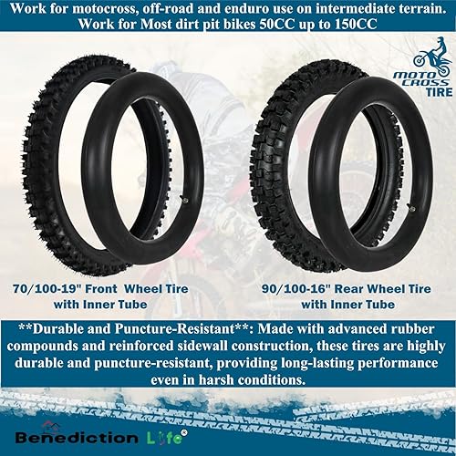 Miniatura 4 de Neumático delantero de 70100-19 pulgadas y neumático trasero de 90100-16 pulgadas con tubo para motocicletas Dirt Pit de 50 cc-150cc, motocross de