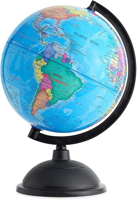 Juvale World Globe for Kids - 8-Inch, Multicolor with Plastic Stand - Educational Desk Globe with World Map for Kids & Classroom Decor