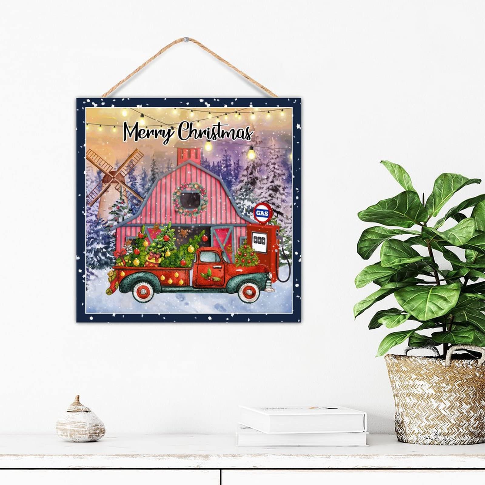 Panneau en bois antique Merry Christmas 30 cm au style rustique soigné