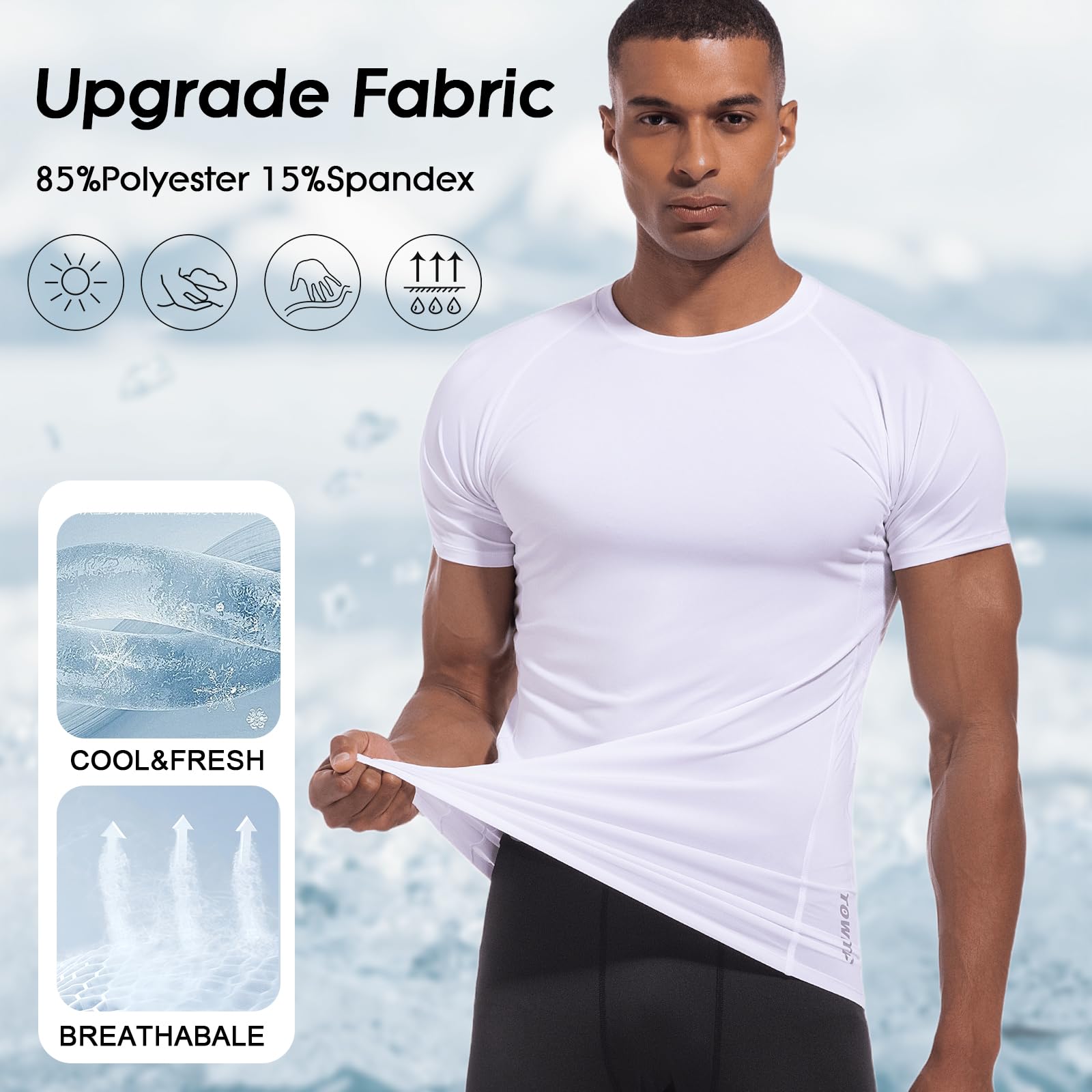 Camiseta Compresión Hombre Mangas Cortas de Malla Running Secado Rápido Tops Gimnasio Manga Corta Atlético Deportiva de Gimnasio Deportes Transpirables Base Ejercicio Entrenamiento