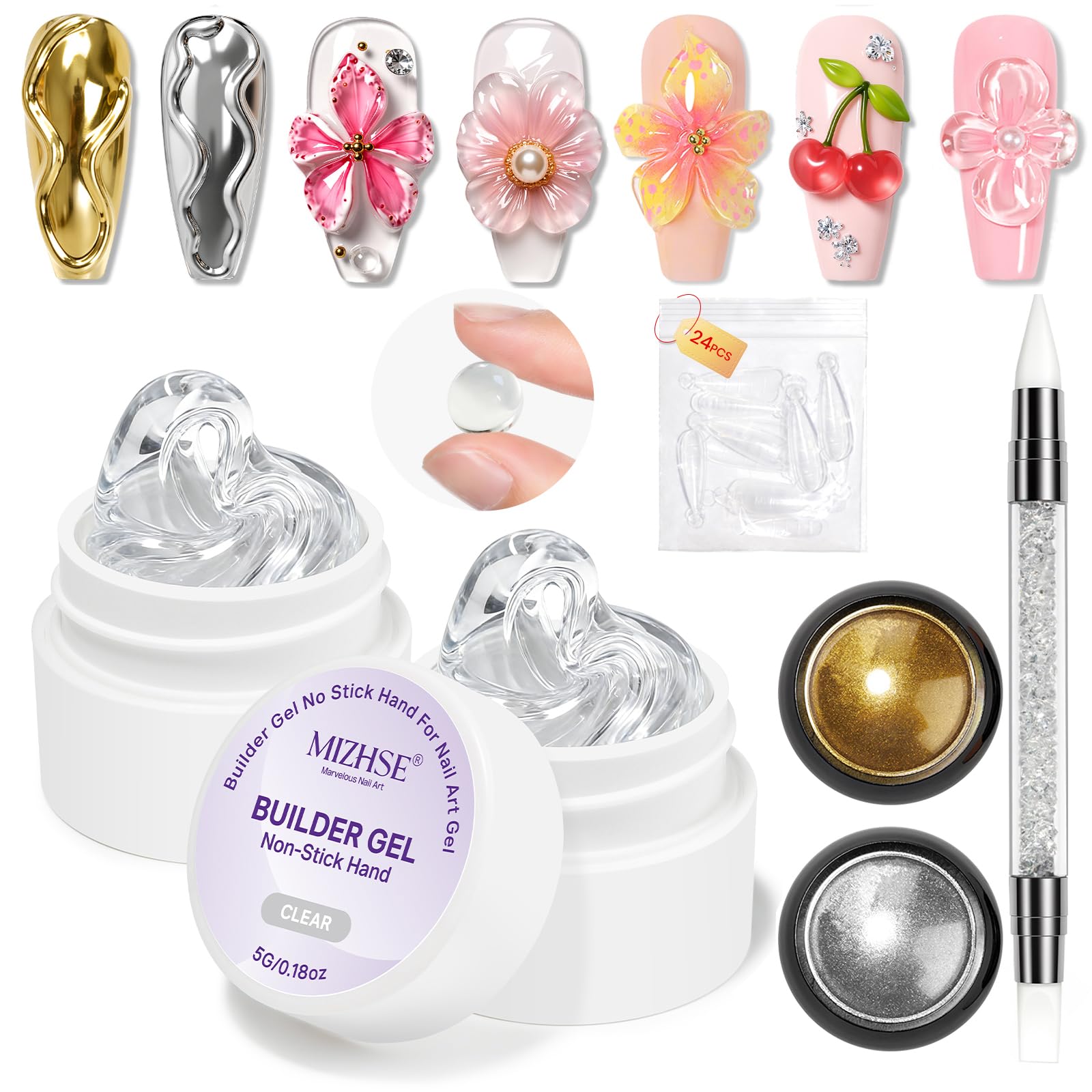 3D Nail Art Gel Kit - Clear & White Sculpting -16