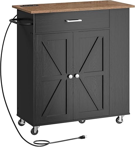 Carrito de isla de cocina con almacenamiento, carrito de cocina con estación de carga, isla de cocina sobre ruedas, mesa móvil de isla de cocina con