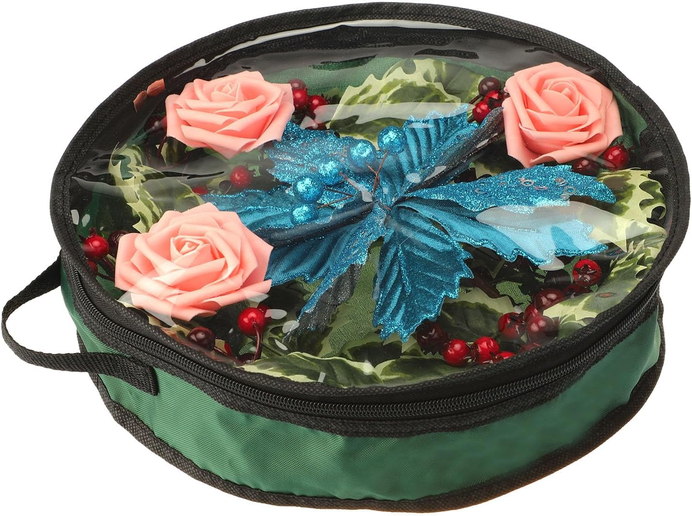 Christmas Wreath Storage Bag Durable Transparent PVC 24" Zipper Closure for Easy Carrying 420D Nylon for Holiday Decorations (RASTKYtdkj1sxzp2-36)