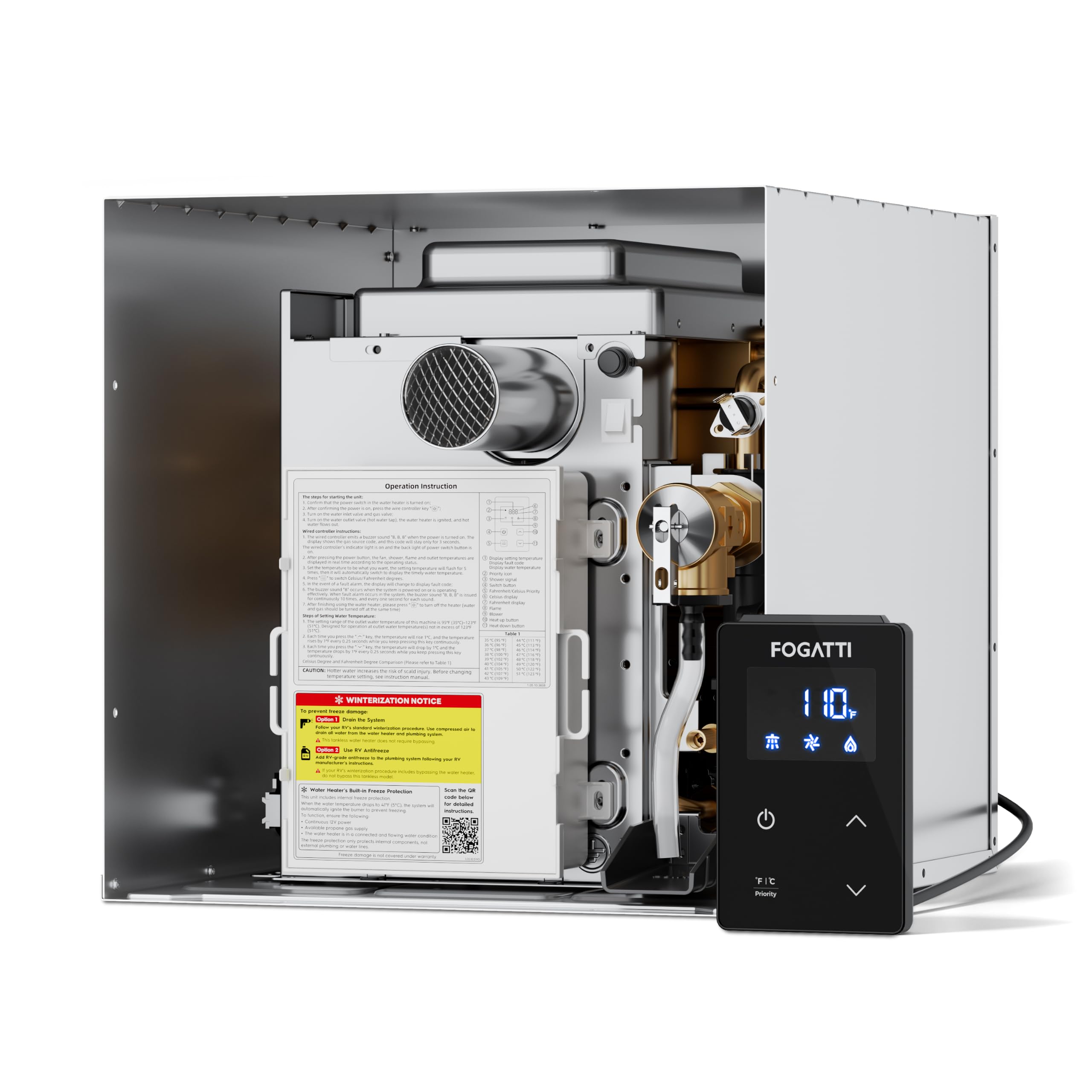 FOGATTI InstaShower 7 RV Tankless Water Heater, Propane On Demand Hot Water