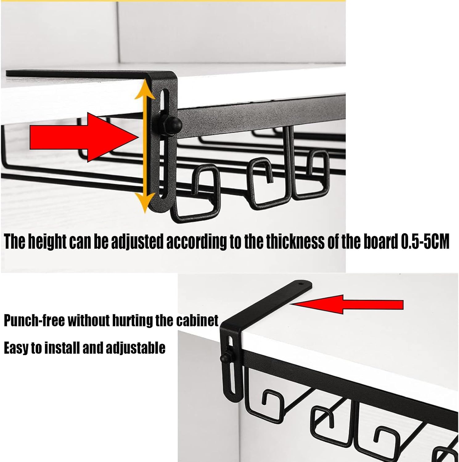 Adjustable Wine Glass Holder, Versatile Under-Cabinet Hanging Rack, Space-Saving Iron Glass Hanger for 0.5-5cm Thickness, Stylish Bronze Finish