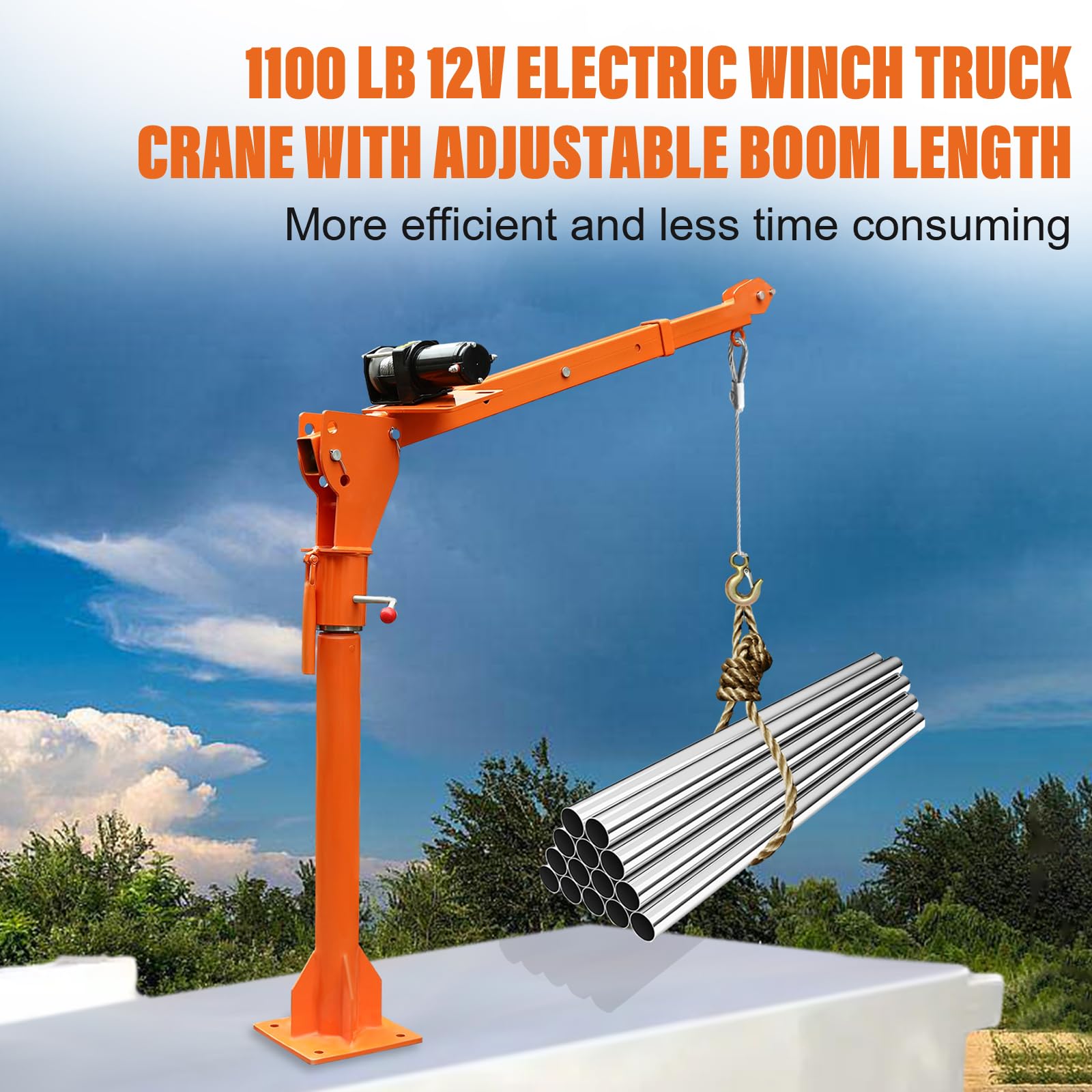 3500lb Truck Bed Crane With Electric Winch – Adjustable Boom, 360° Rotation, Remote Control | Hoist For Pickups