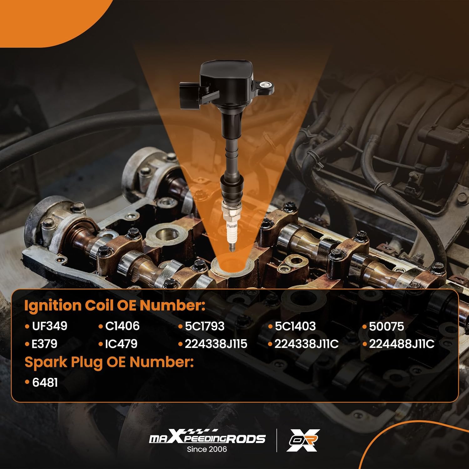 maXpeedingrods UF349 Ignition Coil 6376 Spark Plug for Nissan Infiniti V6 Engine, 2002-2006 Altima, 2004-2009 Quest, 2002-2008 Maxima, 2001-2006 Pathfinder, 2002-2004 I35, 3.5L 4.0L (Set of 6)