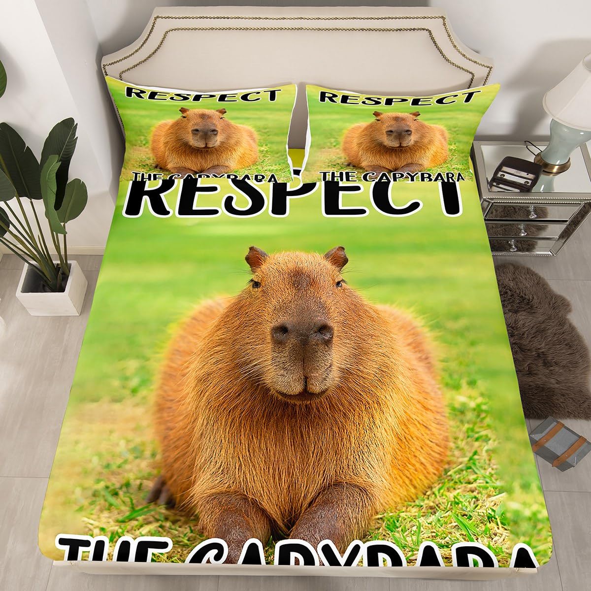 Capybara Fitted Sheet Capybara Bedding SetWild Animal for Kids Boys Girls Bed Sheet Set Capybara Animal Bed Cover Room Decor Microfiber Bed Set Single