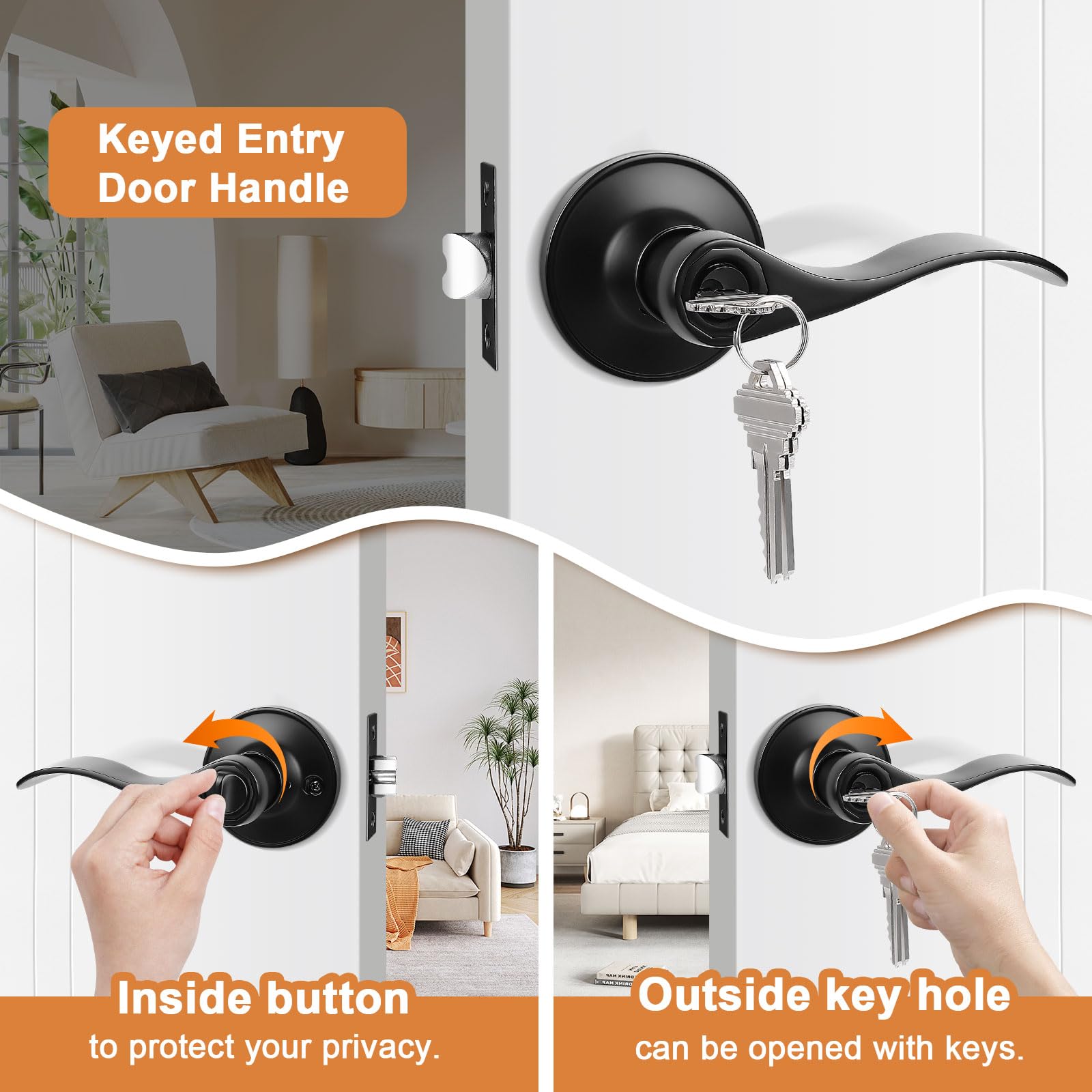 Probrico Black Entry Knobs - Keyed Alike Lockset -3