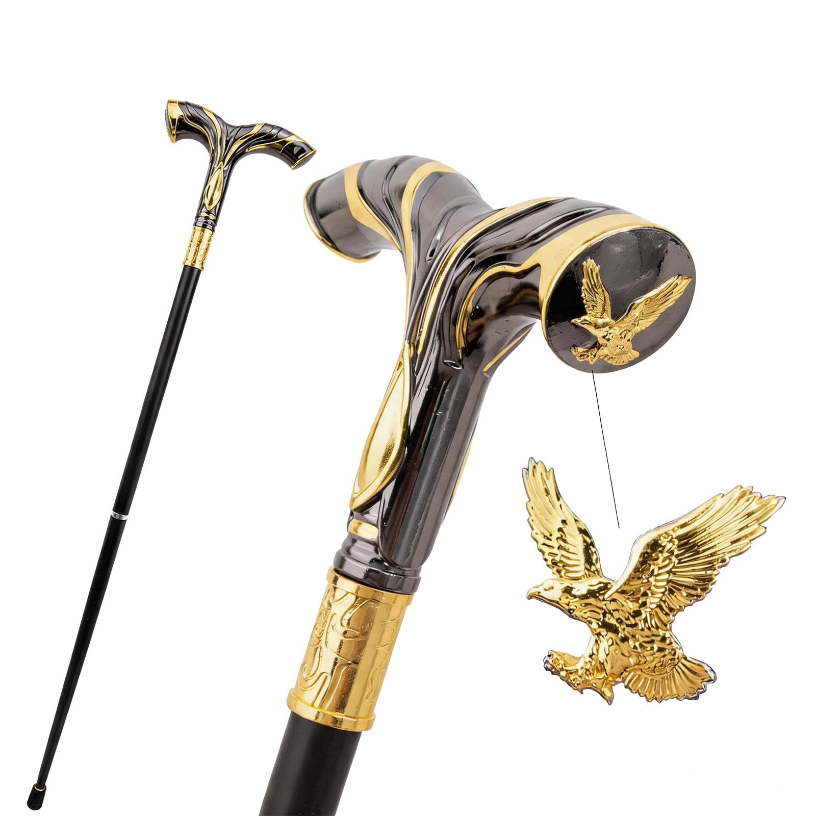 Bastone da Passeggio di Lusso, Bastone da Passeggio con Motivo Aquila Reale | 93 cm, antiscivolo, impugnatura ergonomica, ideale per feste in stile cosplay vintage, per uomini