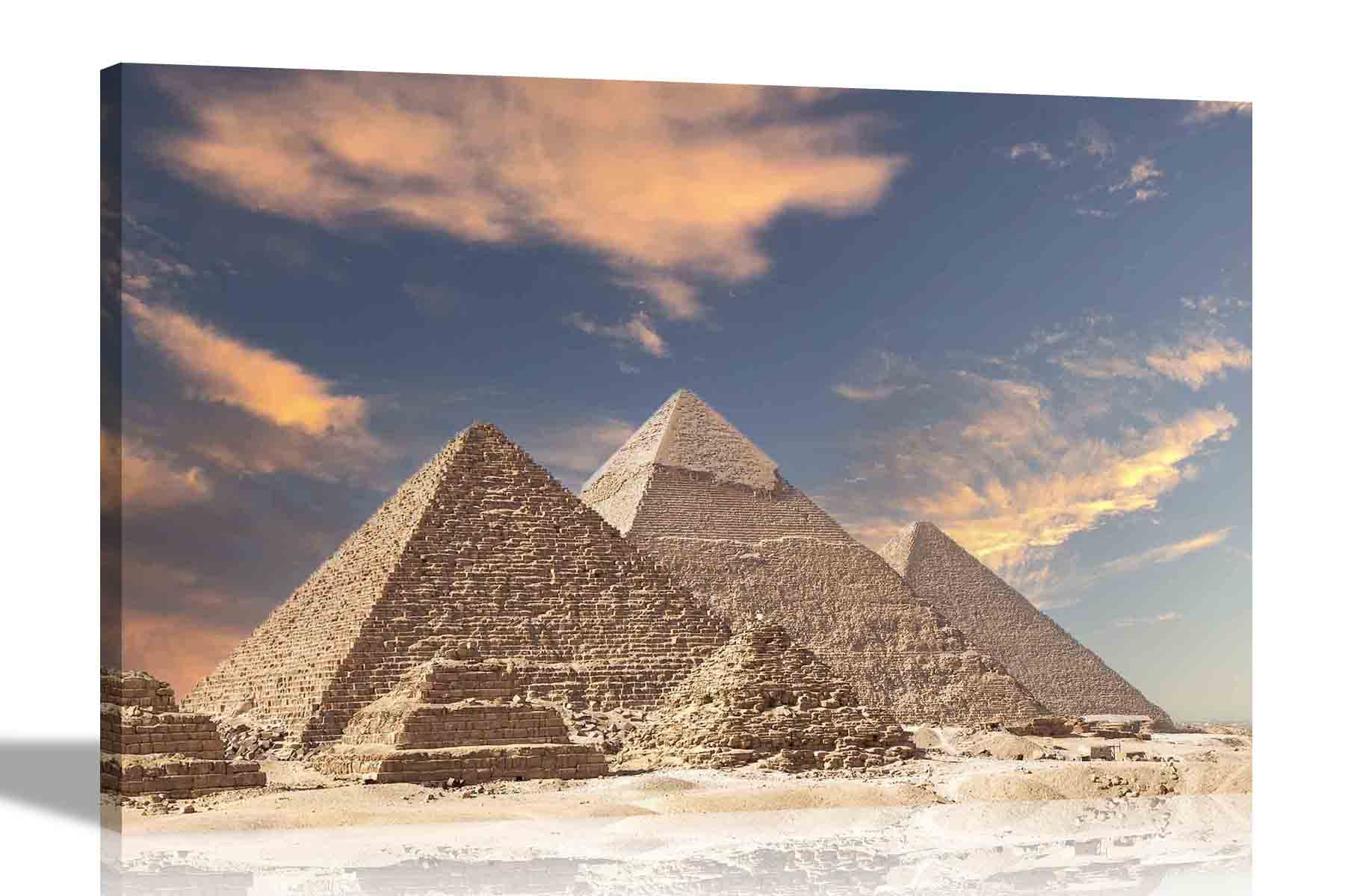 Artley Prints Multicoloured Iconic Landscape Of The Pyramids Of Ghiza, Egypt Canvas Wall Art Pictures Stretched And Framed Home Office Bedroom Prints Ancient Photos 101 X 76Cm (40 X 30 Inches)