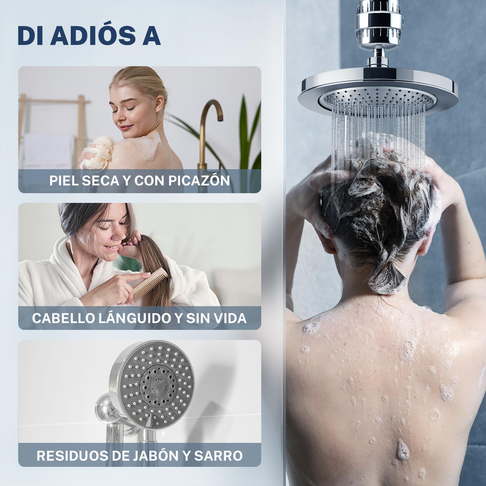 iSpring SF2S Filtro de Ducha de 33 Etapas, Filtro Universal de Alta Capacidad para Agua Dura, Elimina Cloro, Metales Pesados, Olores, Mejora la Piel, Suaviza el Cabello, Fortalece las Uñas