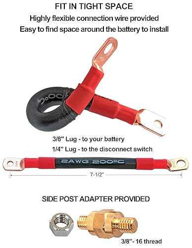 Miniatura 3 de Interruptor de desconexión de batería de poste lateral de 38 pulgadas, interruptor de apagado de batería de 12 V para automóvil, camión, caravana,